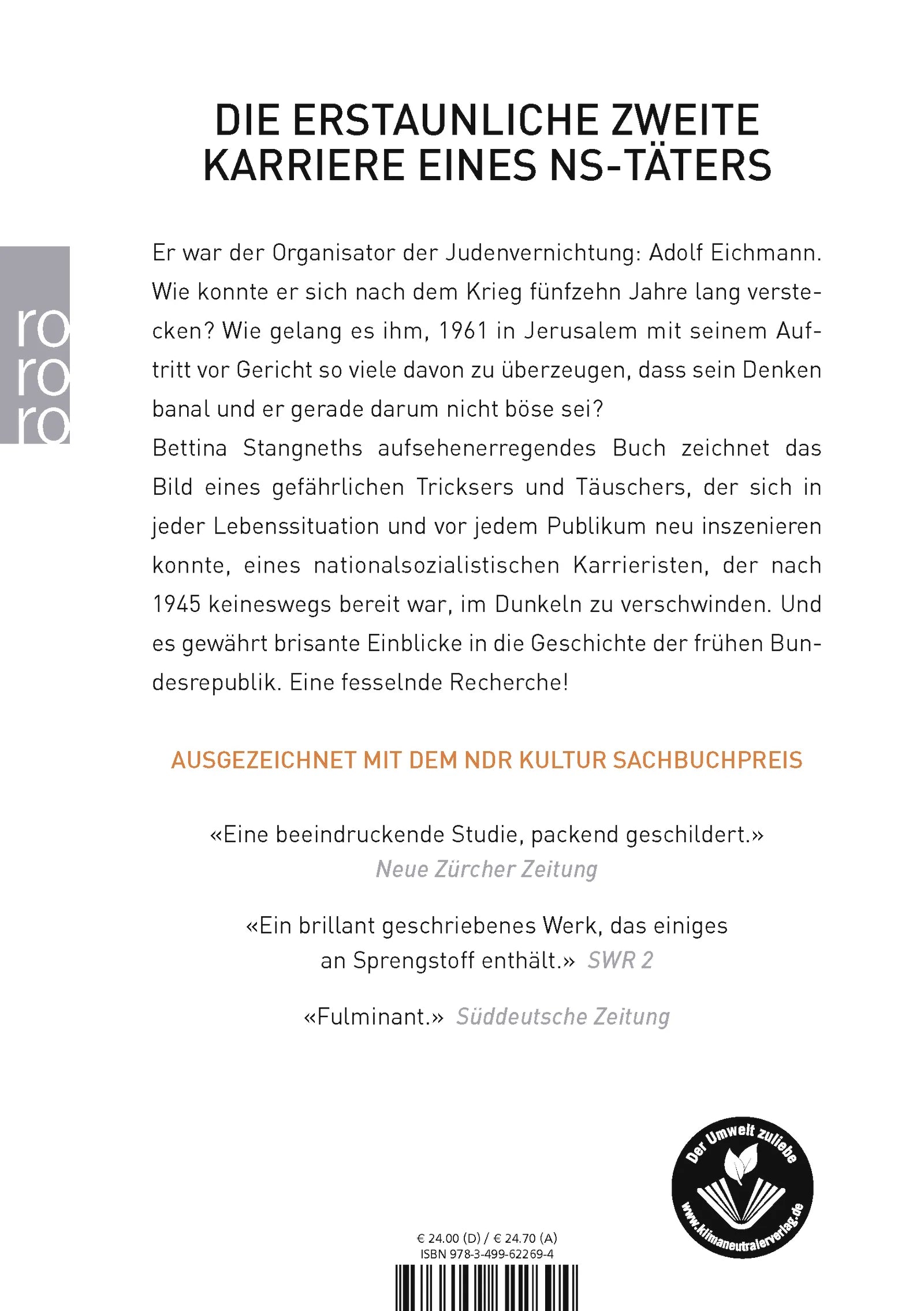 Buchrückseite von 'Eichmann vor Jerusalem' mit Klappentext - Taschenbuch