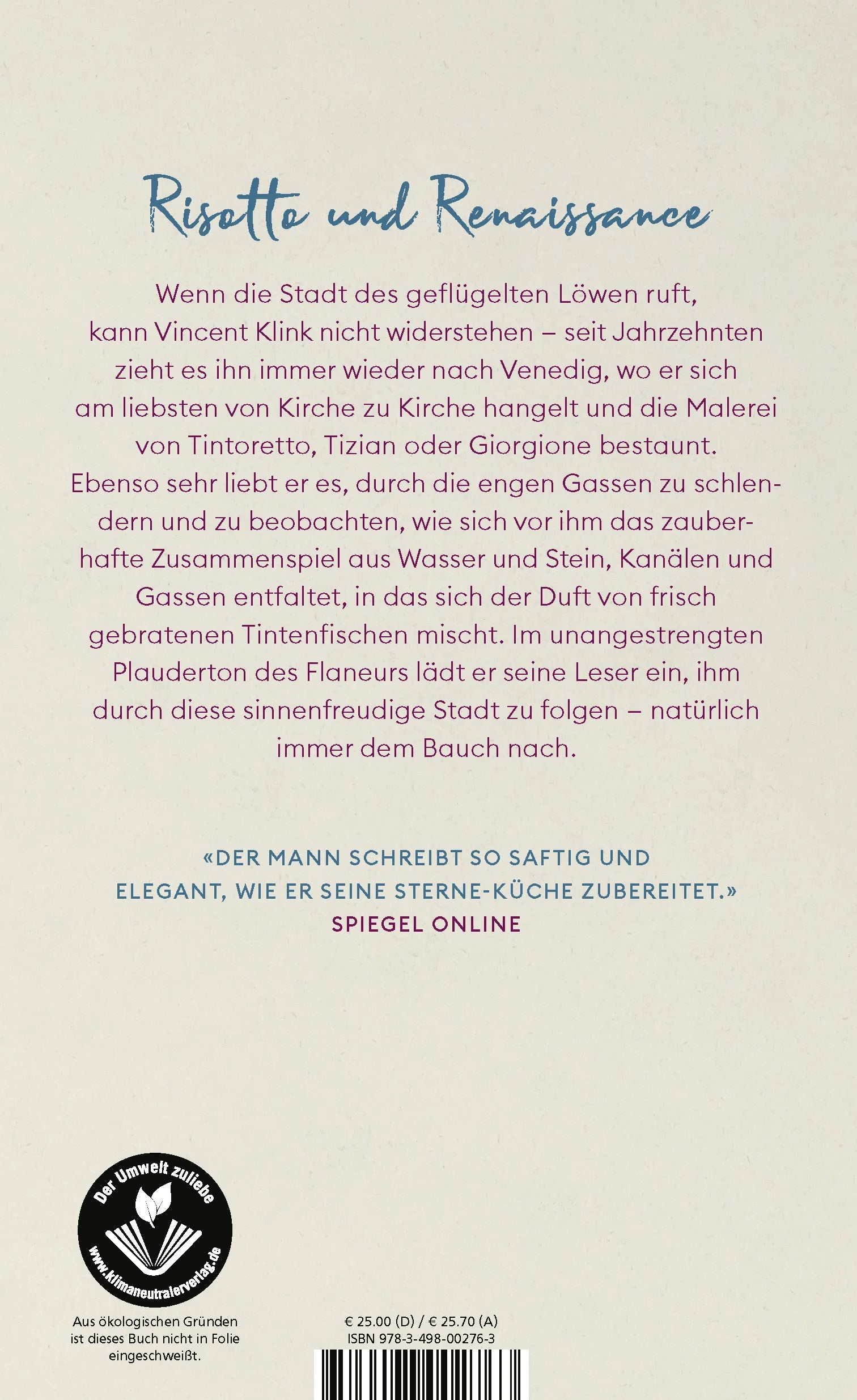 Buchrückseite von 'Ein Bauch spaziert durch Venedig' mit Klappentext - Gebundene Ausgabe