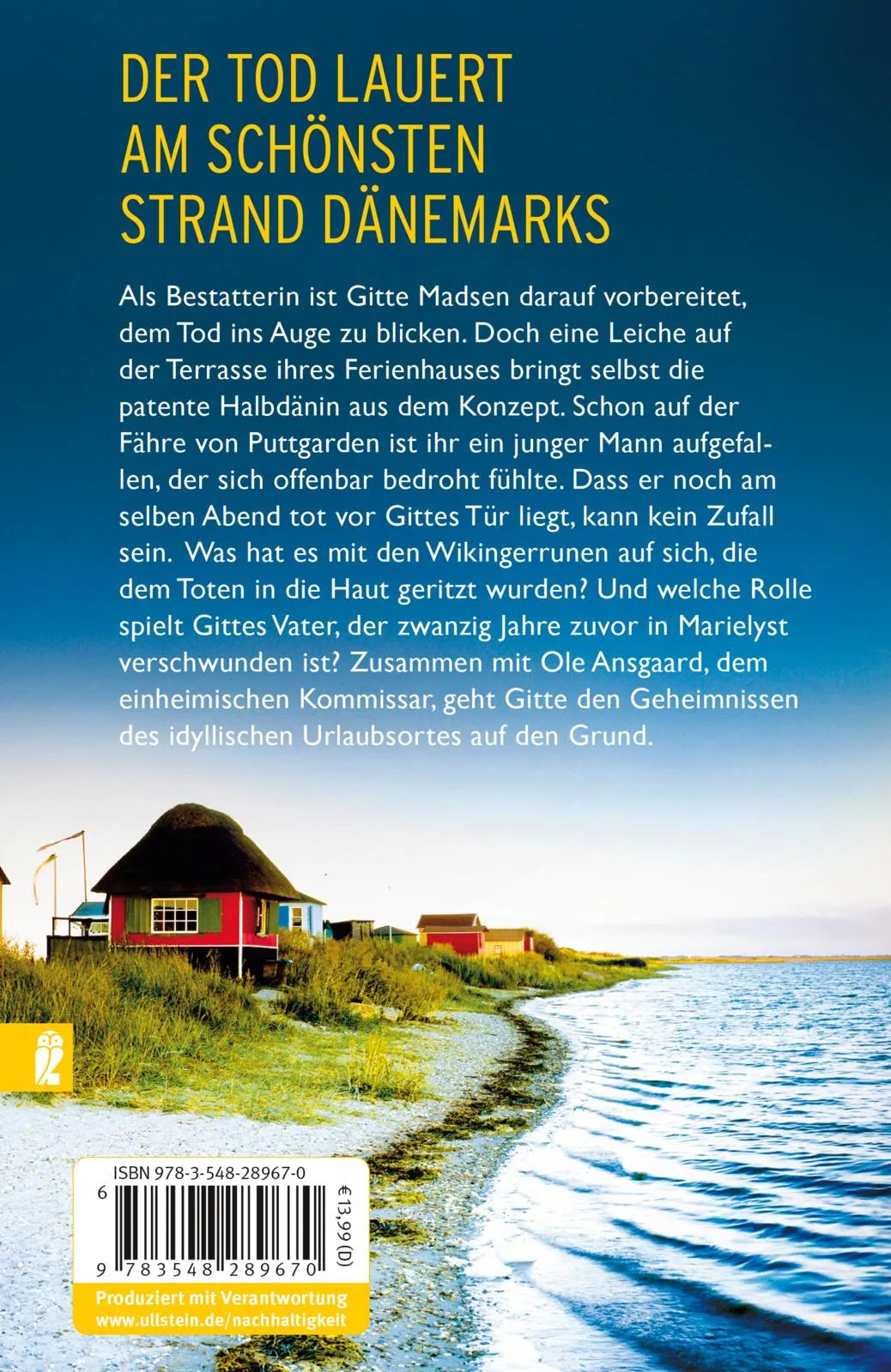 Buchrückseite von 'Ein dänisches Verbrechen' mit Klappentext - Taschenbuch
