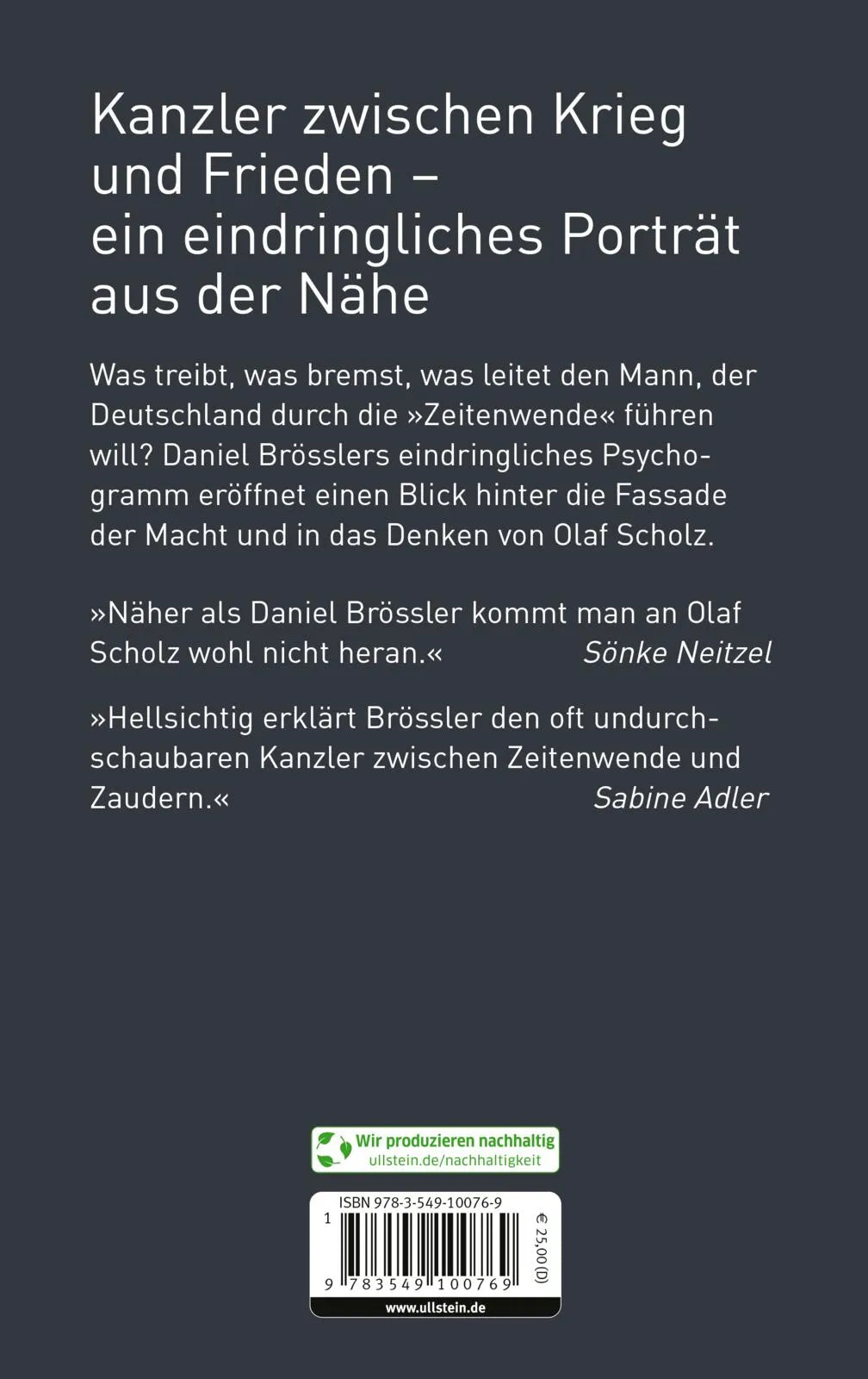 Buchrückseite von 'Ein deutscher Kanzler' mit Klappentext - Gebundene Ausgabe