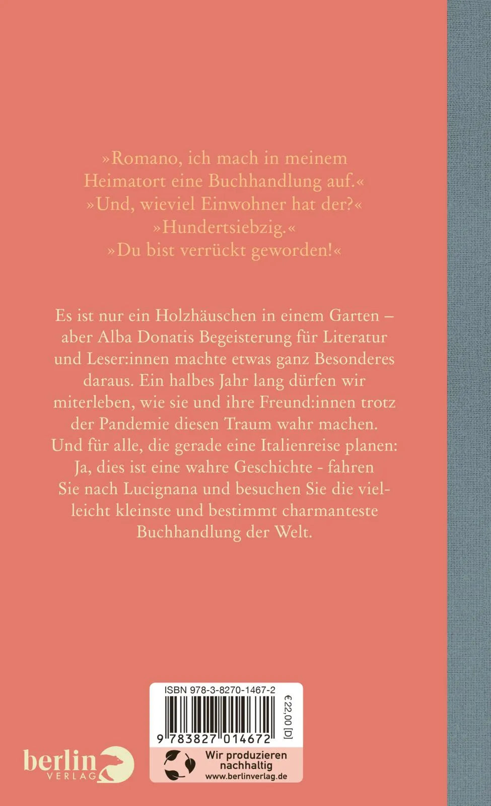 Buchrückseite von 'Ein Garten voller Bücher' mit Klappentext - Gebundene Ausgabe