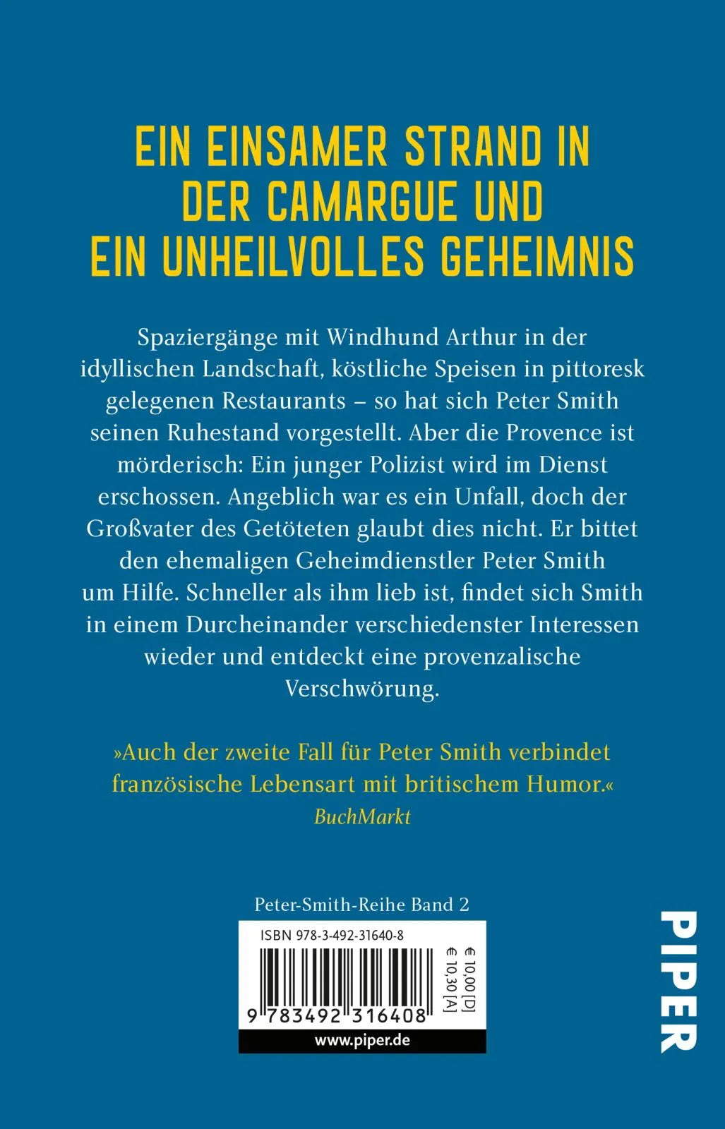 Buchrückseite von 'Ein Gentleman in Arles – Gefährliche Geschäfte' mit Klappentext - Taschenbuch