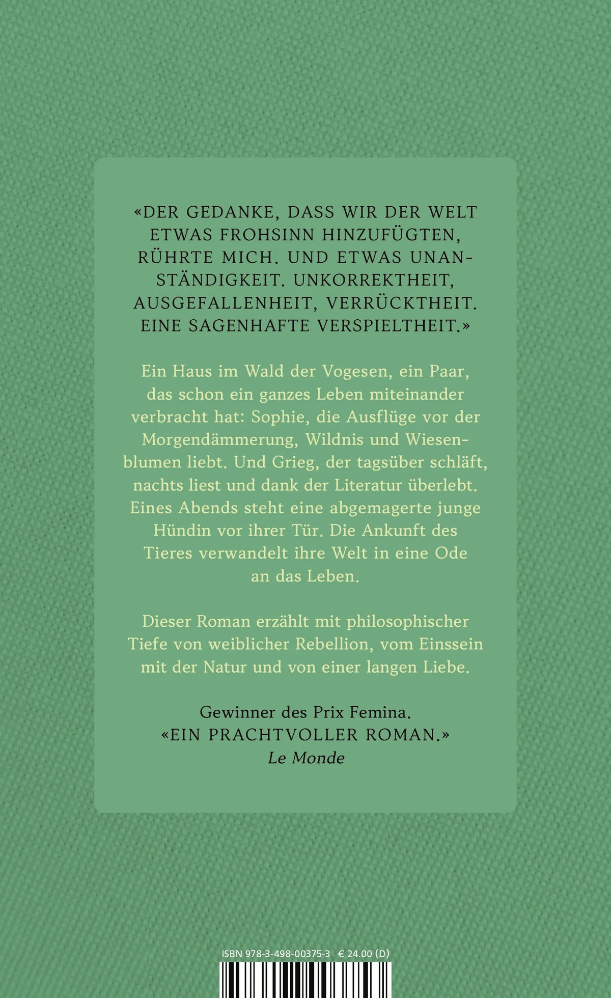Buchrückseite von 'Ein Hund an meiner Tafel' mit Klappentext - Gebundene Ausgabe