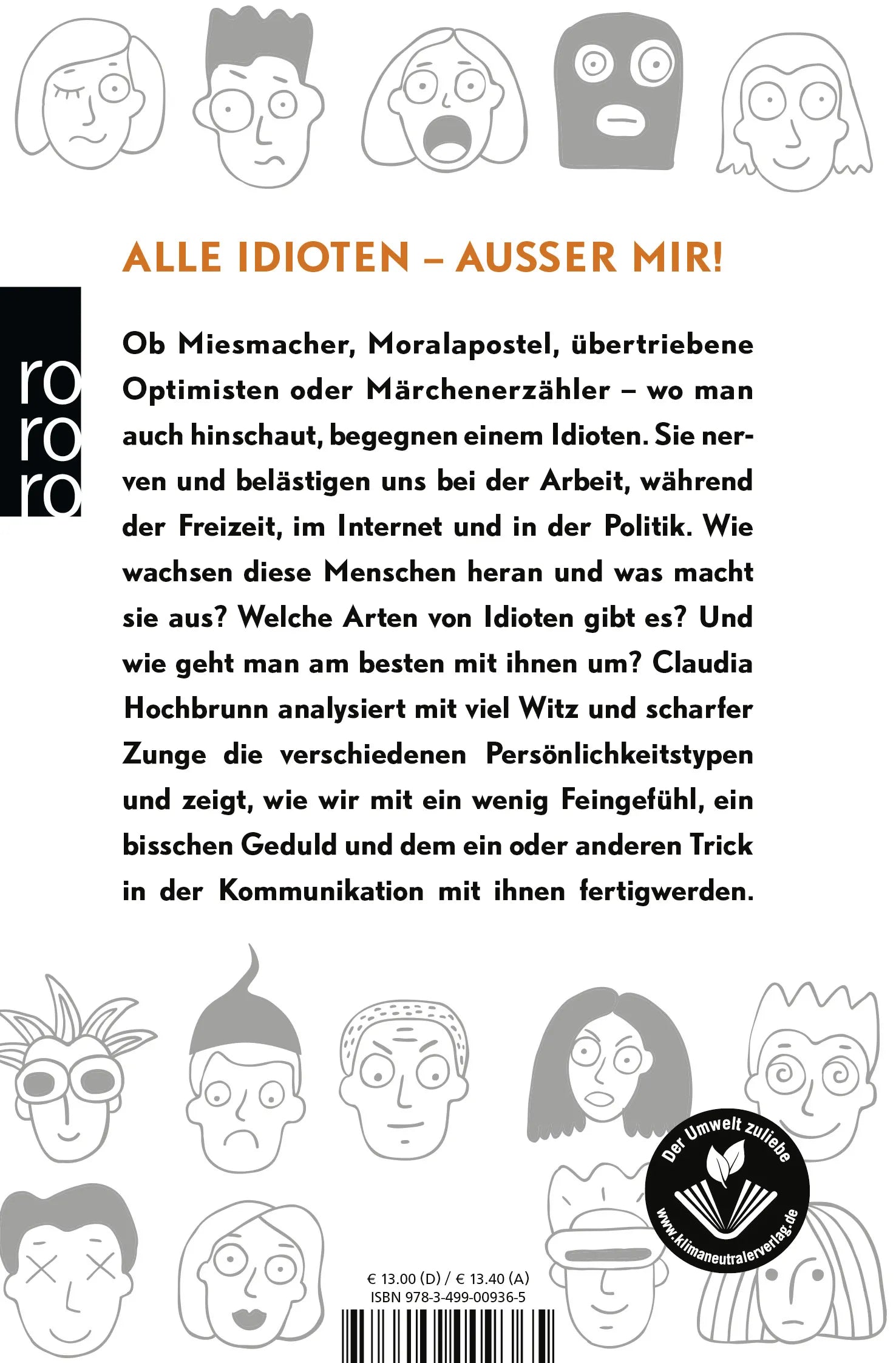 Buchrückseite von 'Ein Idiot kommt selten allein' mit Klappentext - Taschenbuch