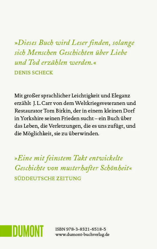Buchrückseite von 'Ein Monat auf dem Land' mit Klappentext - Gebundene Ausgabe
