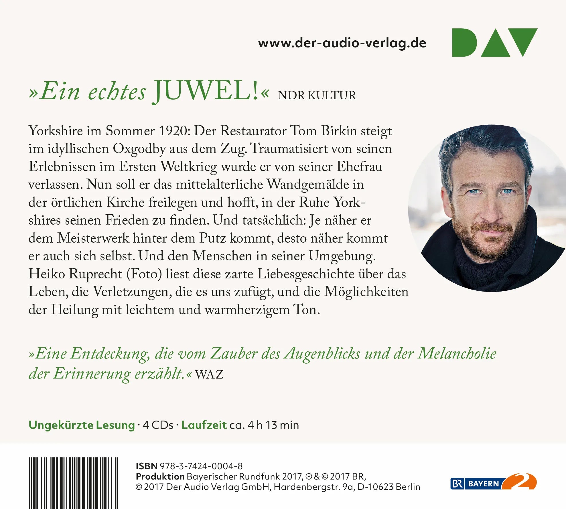 Buchrückseite von 'Ein Monat auf dem Land' mit Klappentext - Hörbuch (CD)