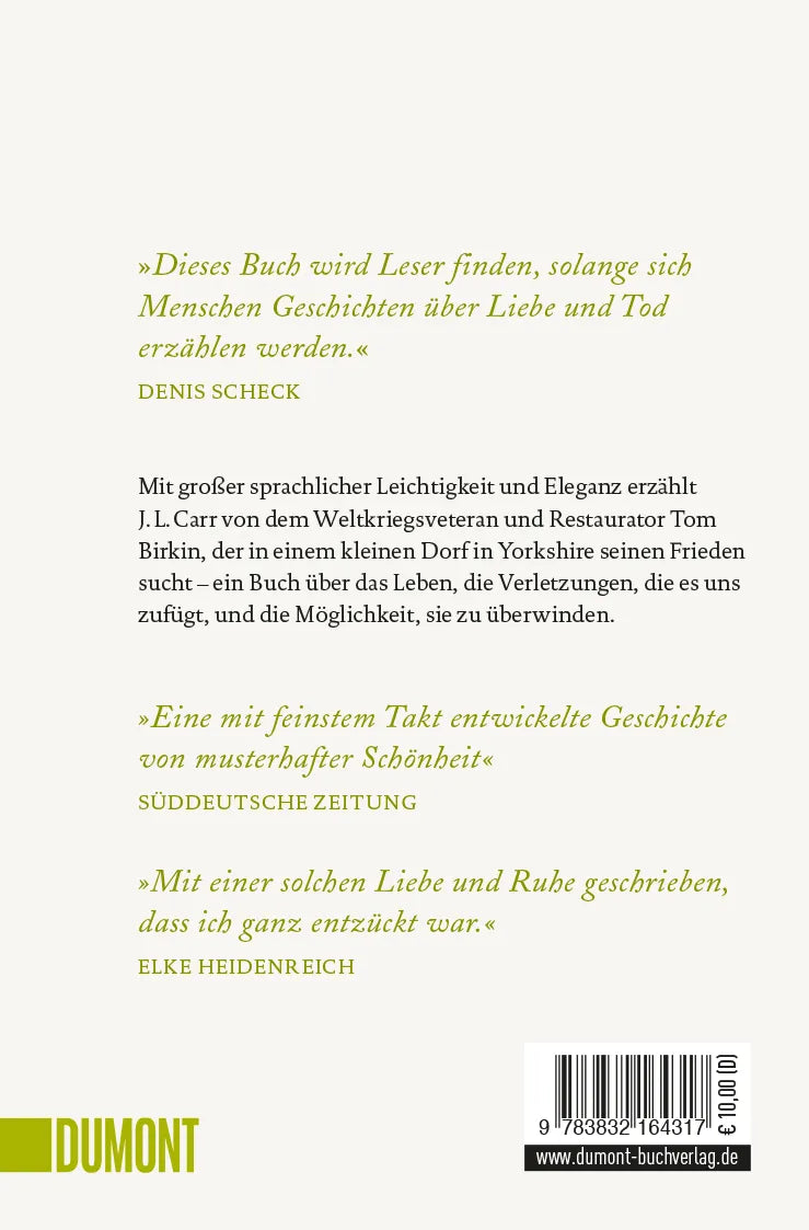 Buchrückseite von 'Ein Monat auf dem Land' mit Klappentext - Taschenbuch