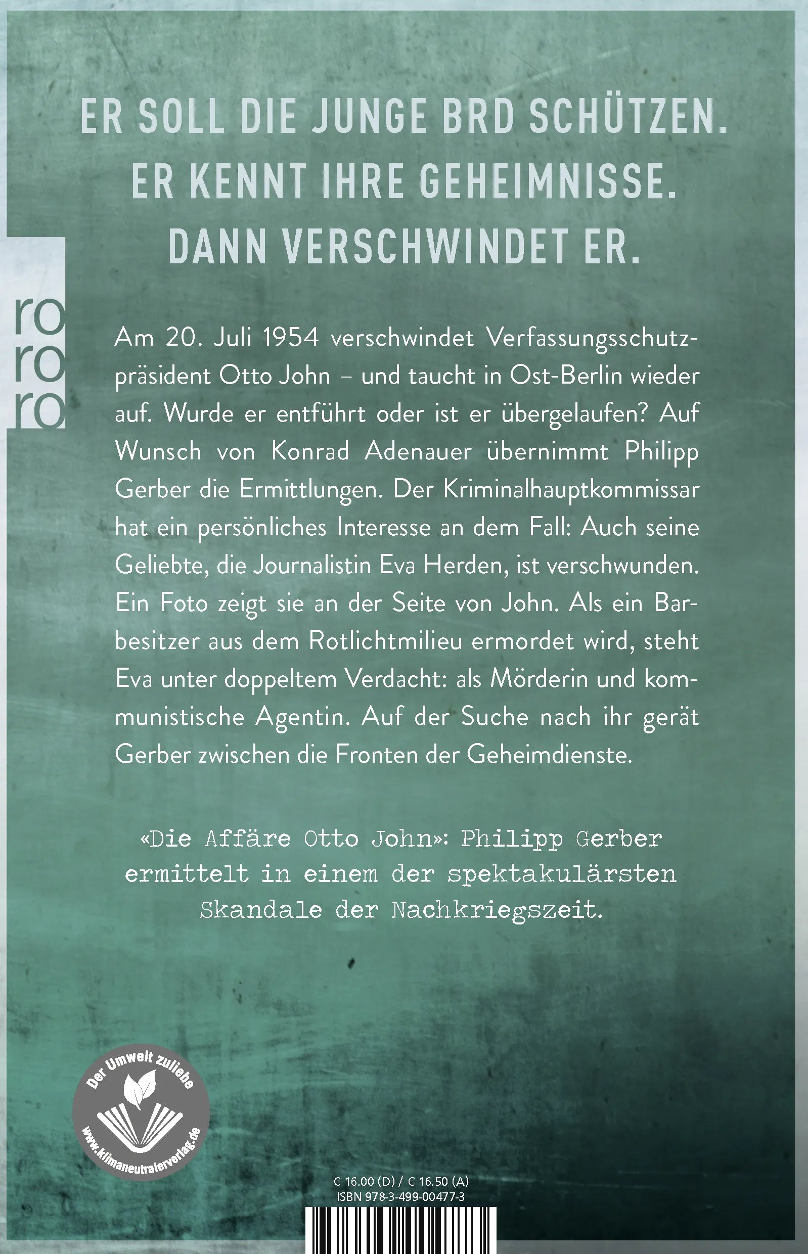 Buchrückseite von 'Ein Präsident verschwindet' mit Klappentext - Paperback