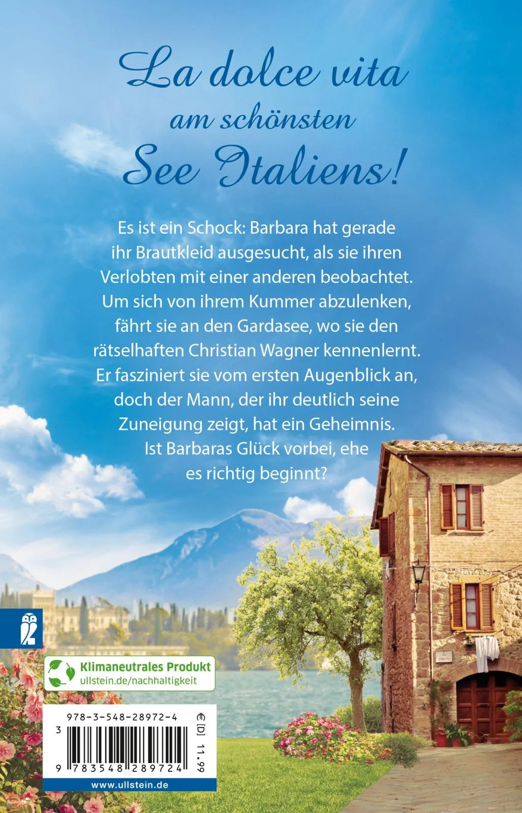 Buchrückseite von 'Ein Sommer am Gardasee' mit Klappentext - Taschenbuch