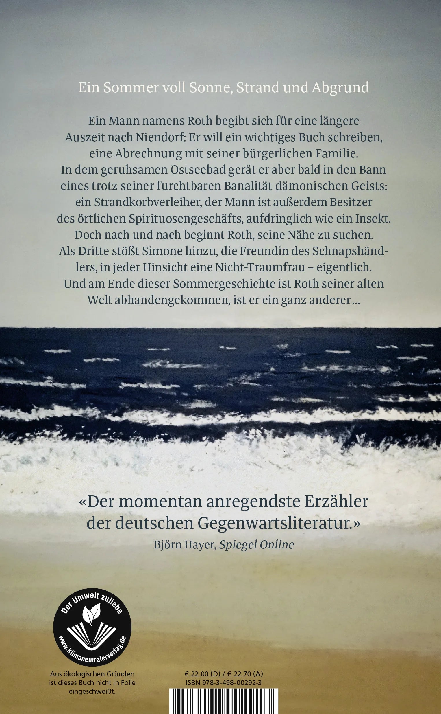 Buchrückseite von 'Ein Sommer in Niendorf' mit Klappentext - Gebundene Ausgabe