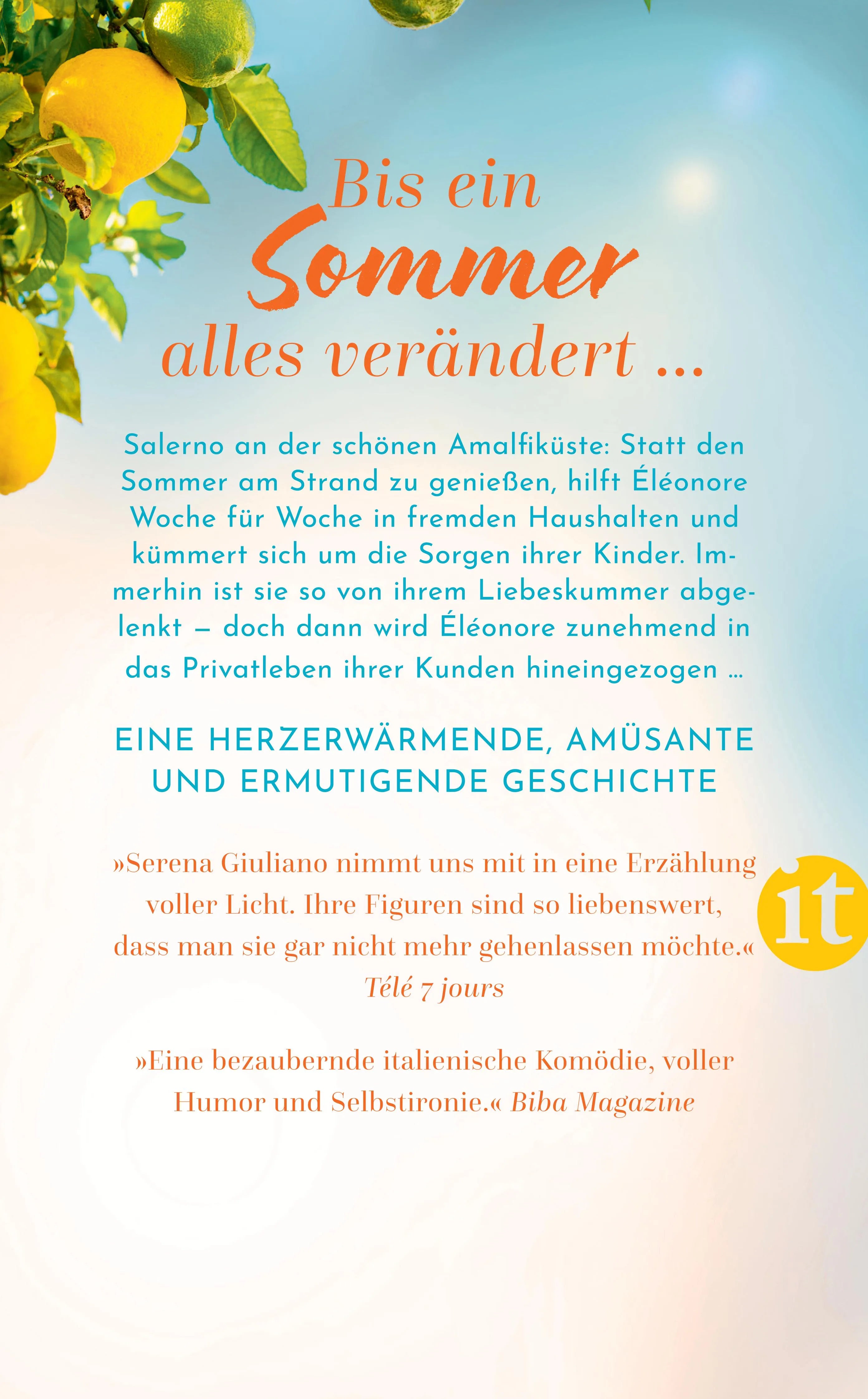 Buchrückseite von 'Ein Sommer in Salerno' mit Klappentext - Taschenbuch
