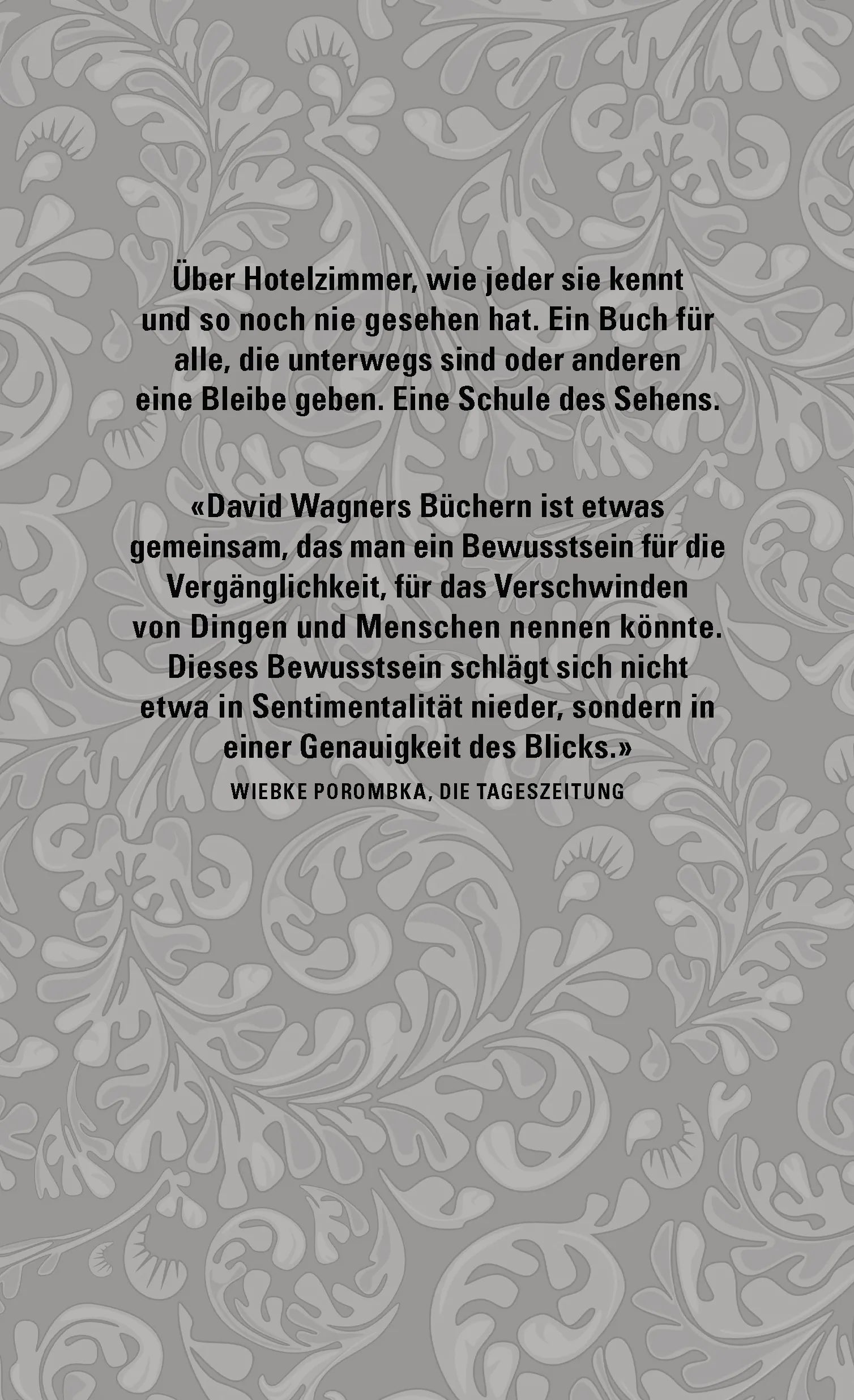 Buchrückseite von 'Ein Zimmer im Hotel' mit Klappentext - Gebundene Ausgabe