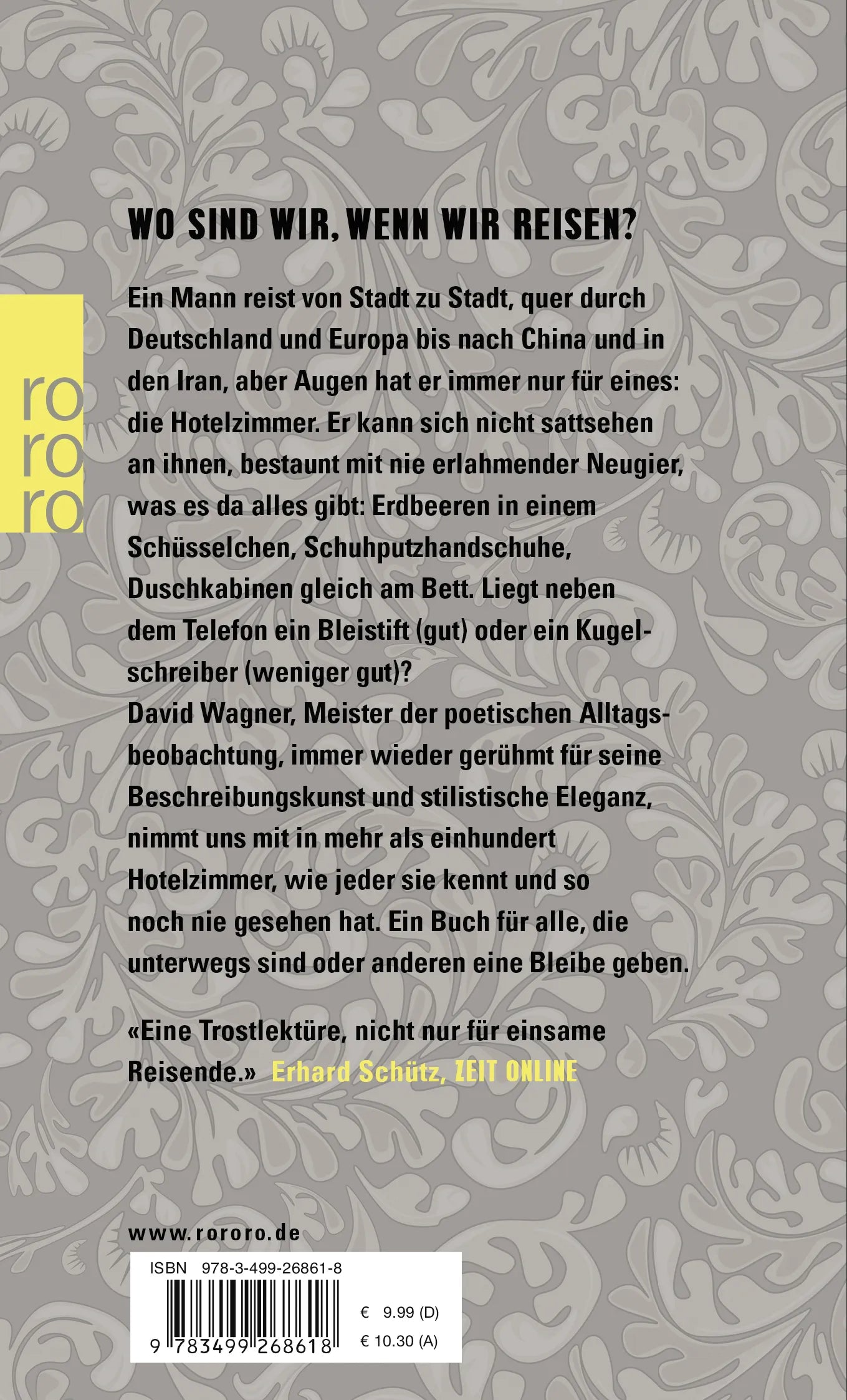 Buchrückseite von 'Ein Zimmer im Hotel' mit Klappentext - Taschenbuch