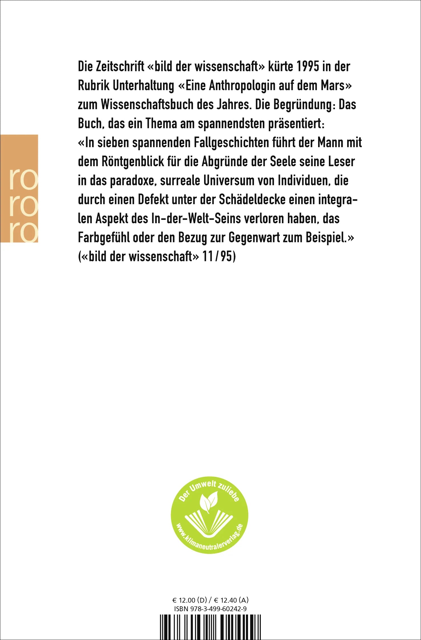 Buchrückseite von 'Eine Anthropologin auf dem Mars' mit Klappentext - Taschenbuch