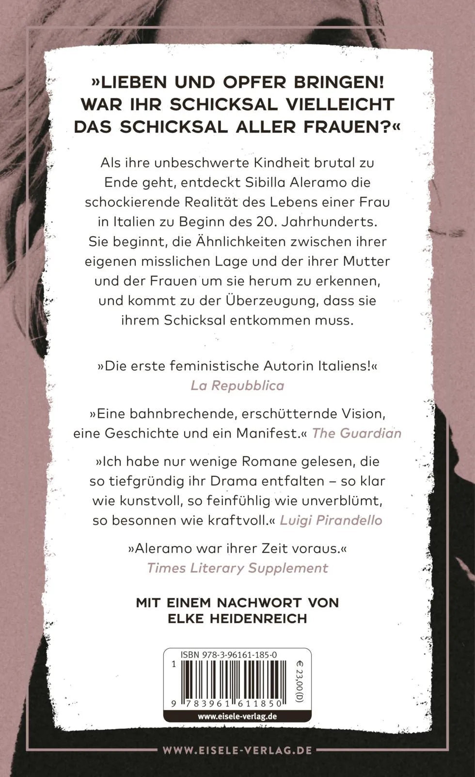 Buchrückseite von 'Eine Frau' mit Klappentext - Gebundene Ausgabe