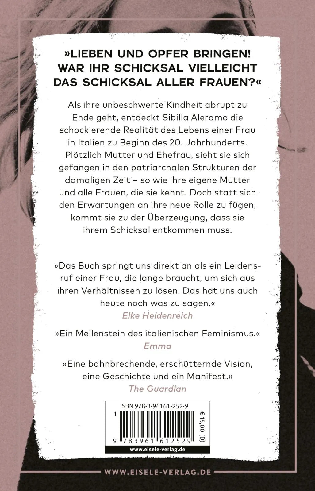 Buchrückseite von 'Eine Frau' mit Klappentext - Taschenbuch