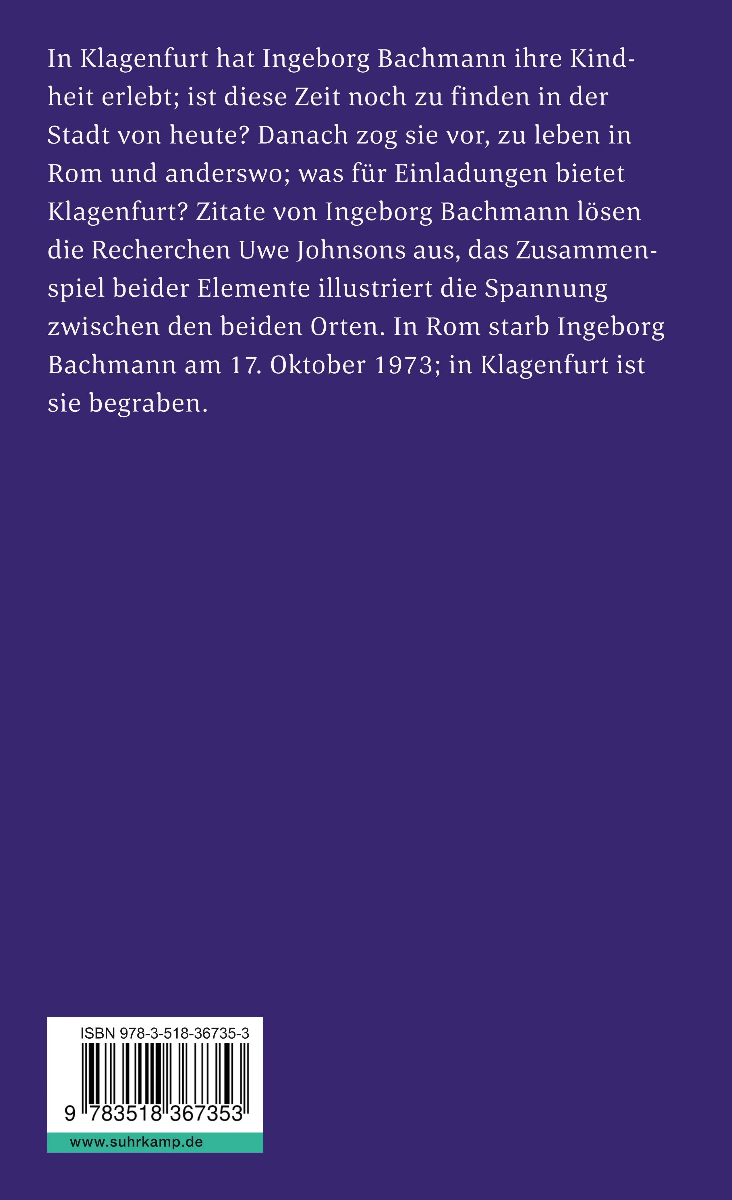 Buchrückseite von 'Eine Reise nach Klagenfurt' mit Klappentext - Taschenbuch