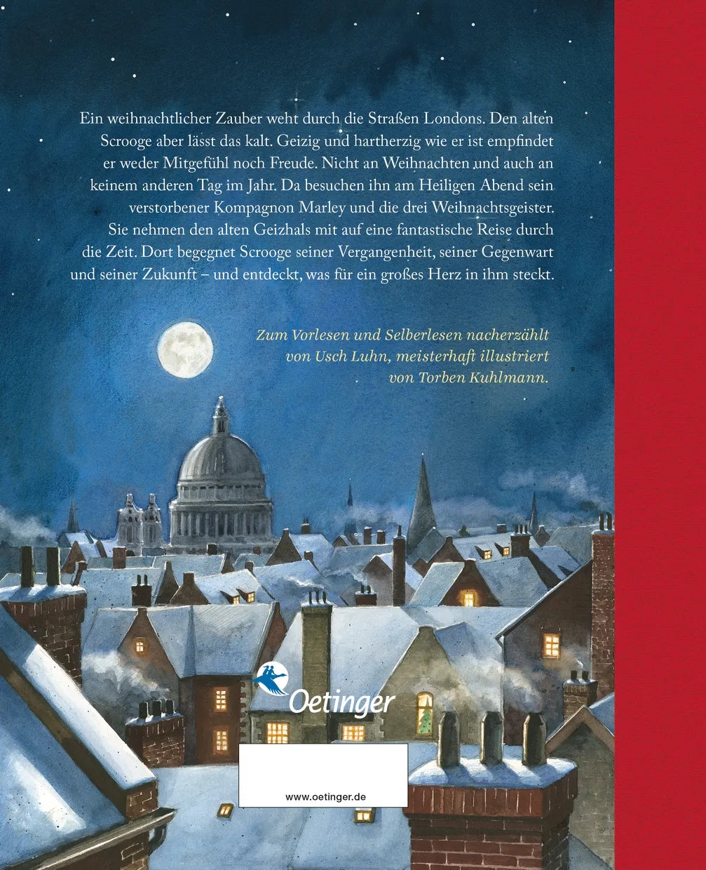 Buchrückseite von 'Eine Weihnachtsgeschichte' mit Klappentext - Gebundene Ausgabe