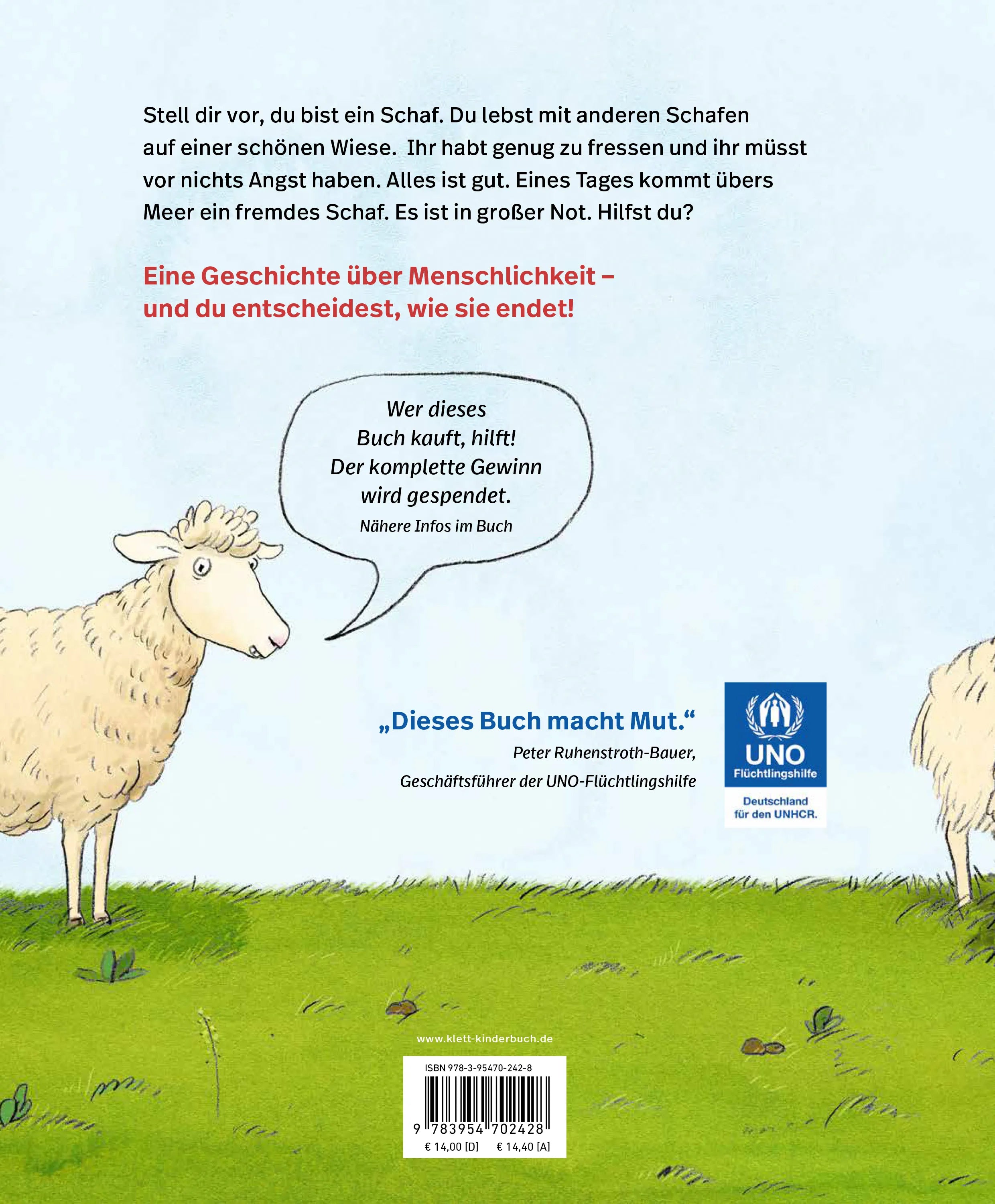 Buchrückseite von 'Eine Wiese für alle' mit Klappentext - Gebundene Ausgabe