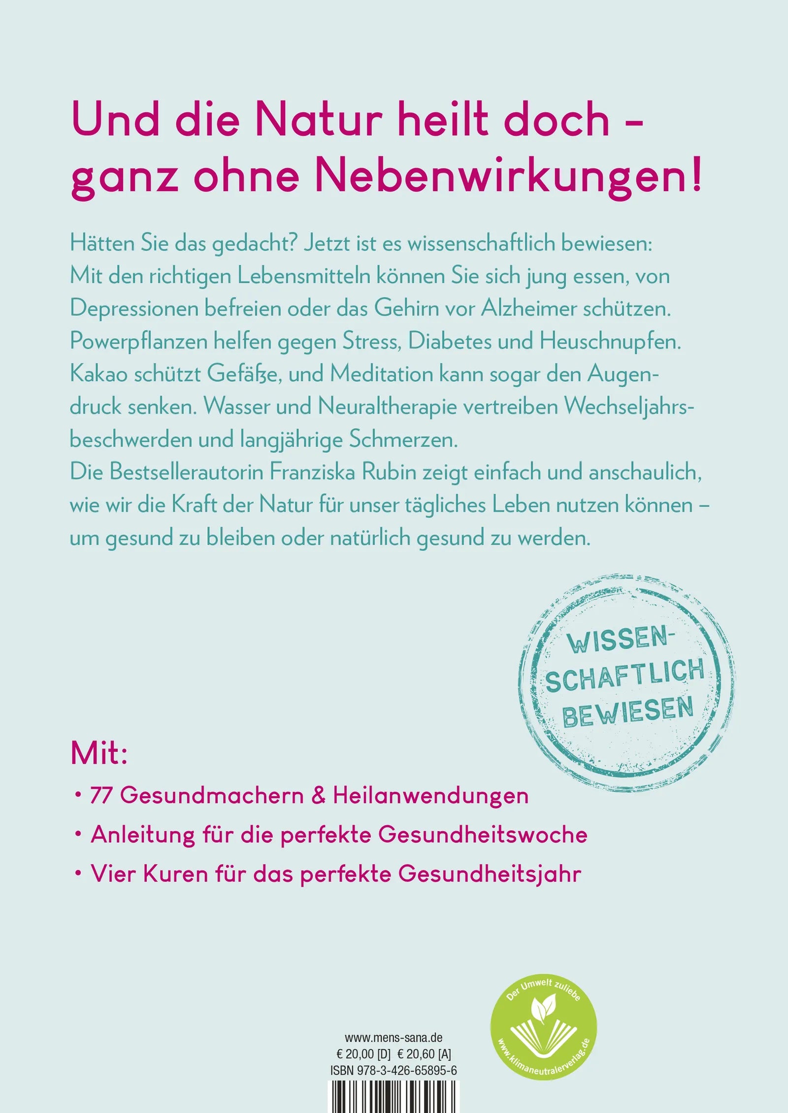 Buchrückseite von 'Einfach heilen mit Natur!' mit Klappentext - Paperback