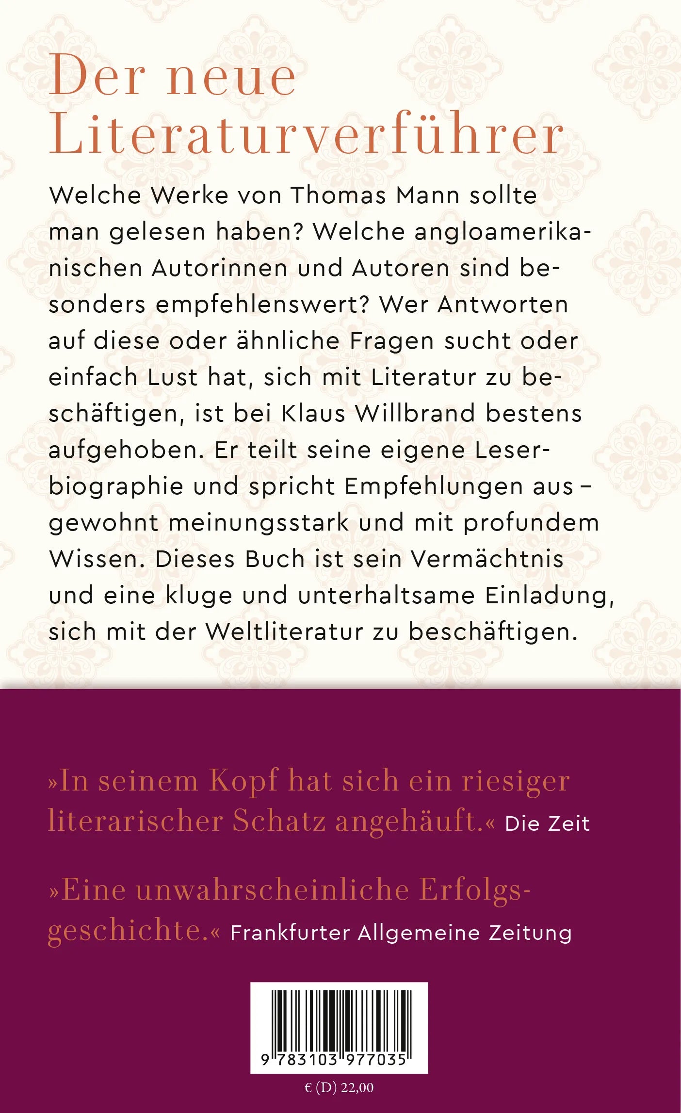 Buchrückseite von 'Einfach Literatur' mit Klappentext - Gebundene Ausgabe