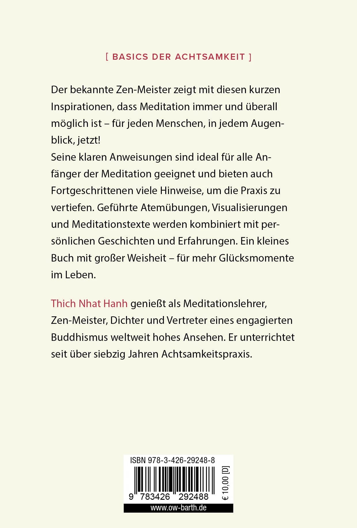 Buchrückseite von 'Einfach sitzen' mit Klappentext - Taschenbuch