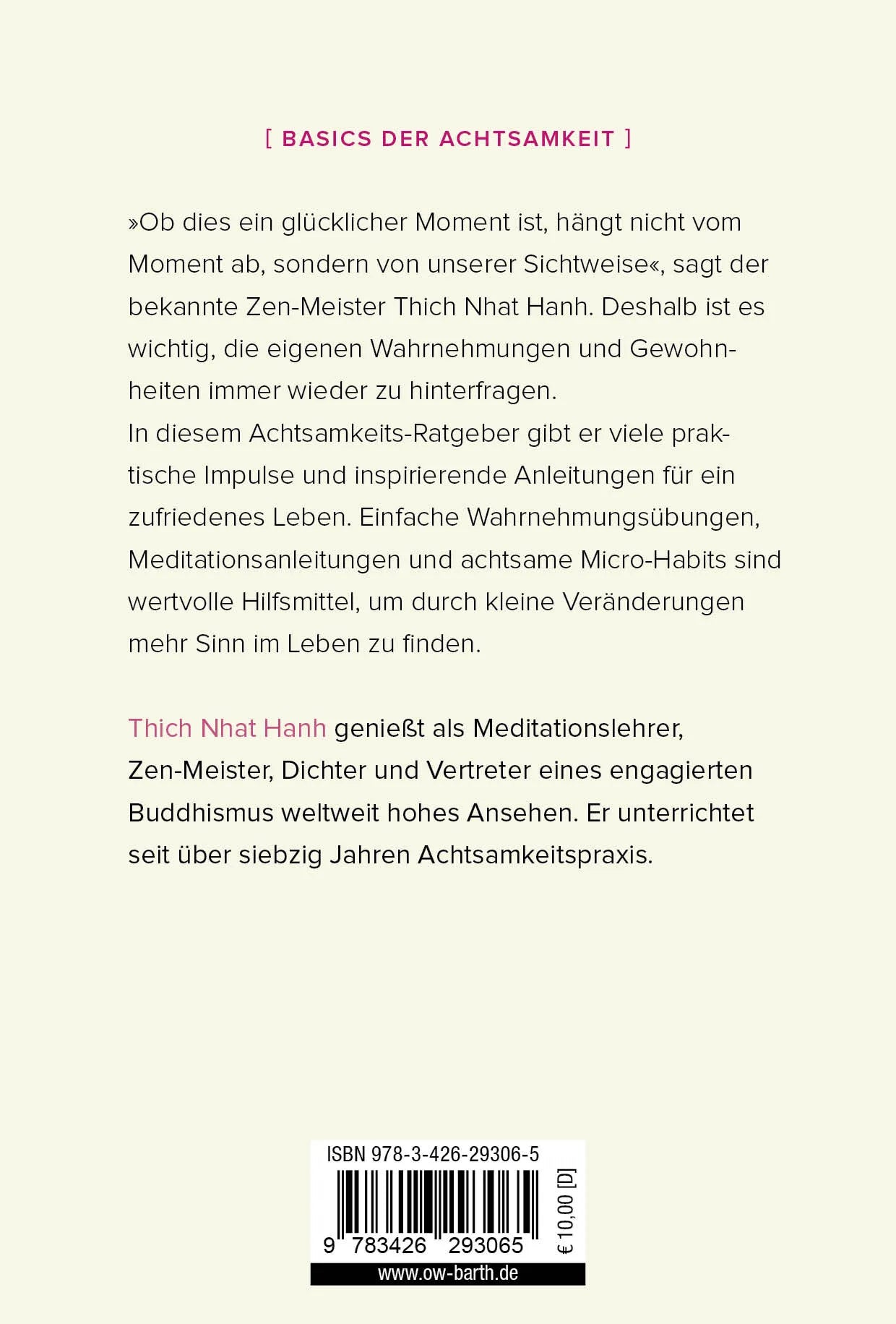 Buchrückseite von 'Einfach zufrieden' mit Klappentext - Taschenbuch