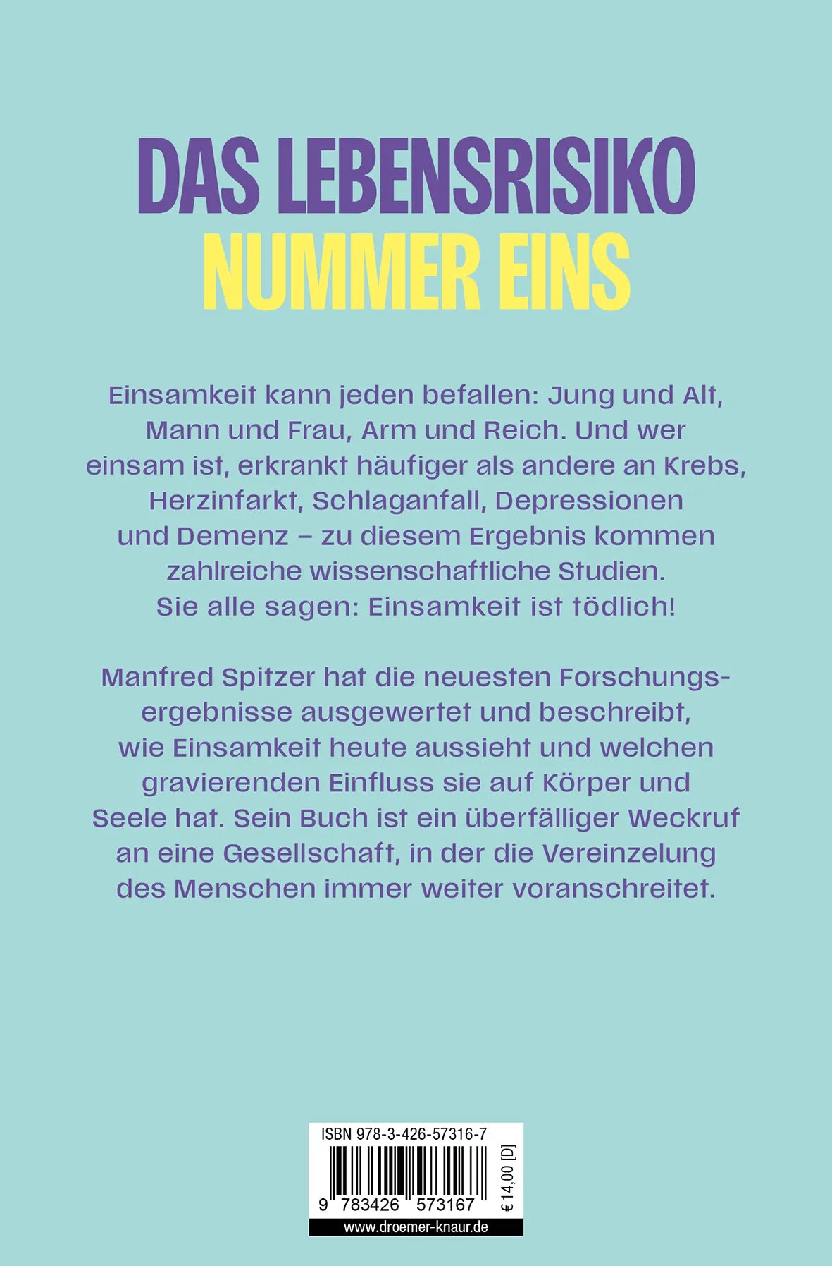 Rückseite: Einsamkeit ‒ die unerkannte Krankheit (Taschenbuch)