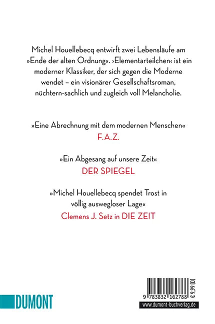 Buchrückseite von 'Elementarteilchen' mit Klappentext - Taschenbuch