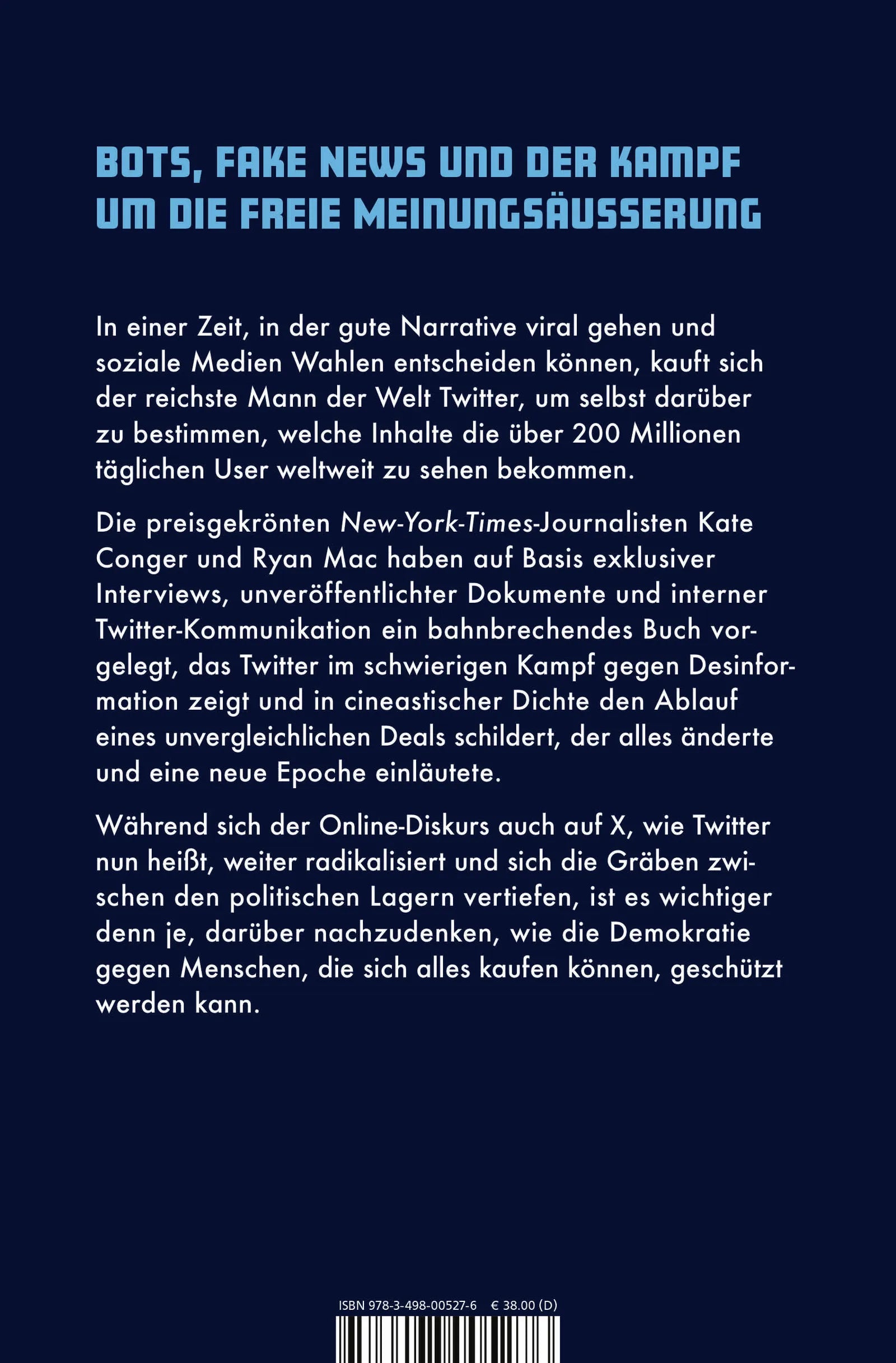 Buchrückseite von 'Elon Musk und die Zerstörung von Twitter' mit Klappentext - Gebundene Ausgabe