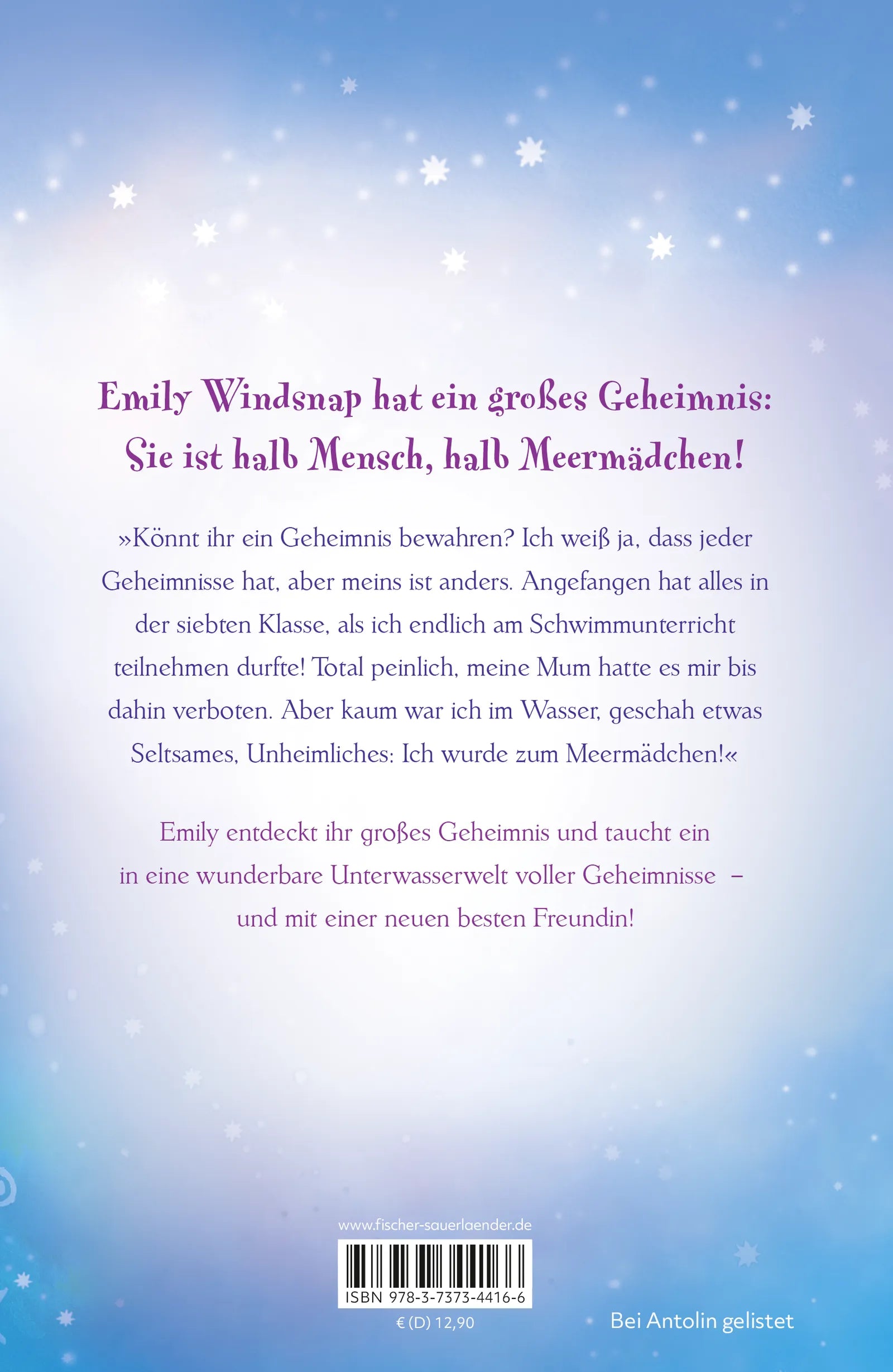 Buchrückseite von 'Emily Windsnap – Das Geheimnis' mit Klappentext - Gebundene Ausgabe