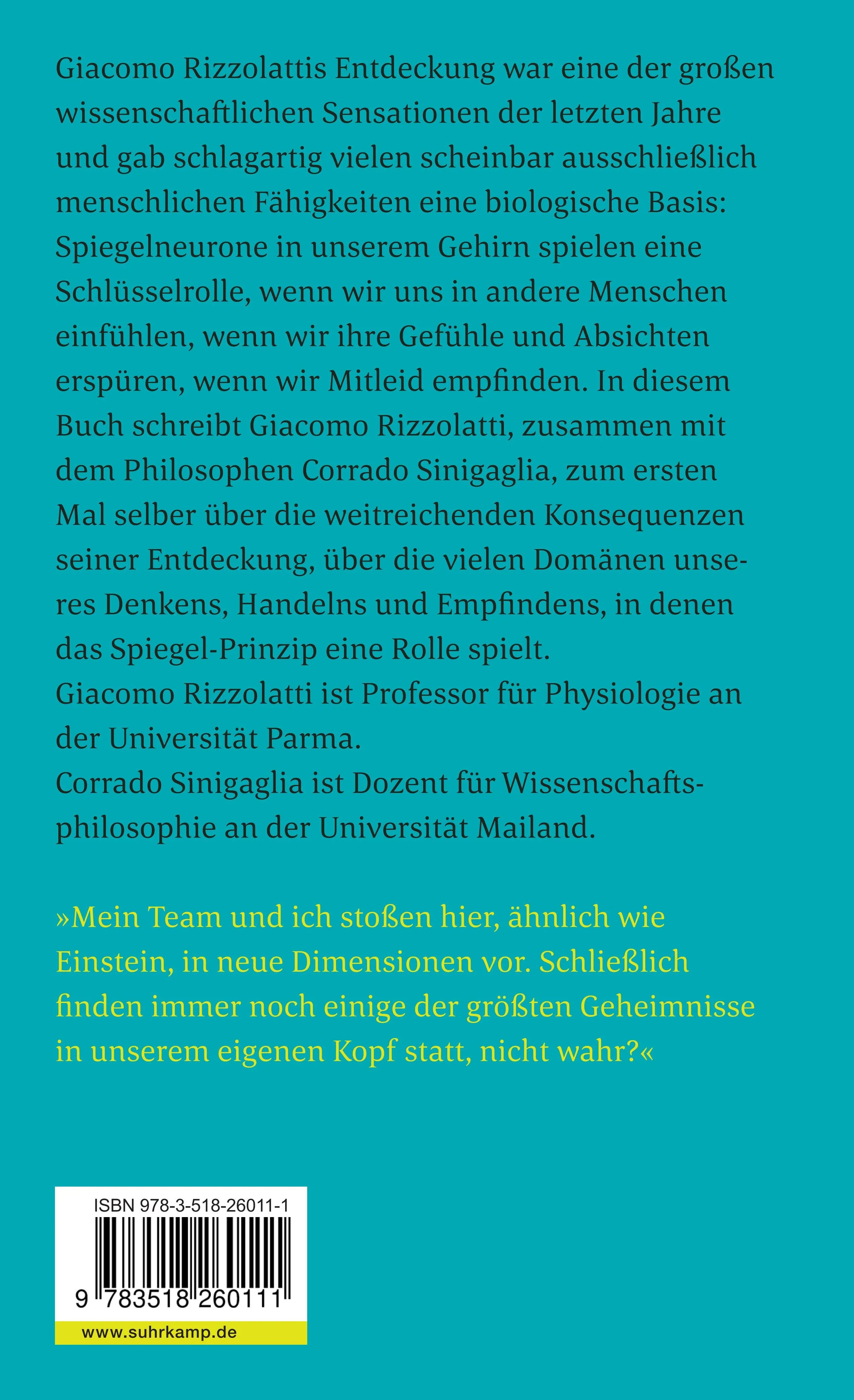 Buchrückseite von 'Empathie und Spiegelneurone' mit Klappentext - Taschenbuch