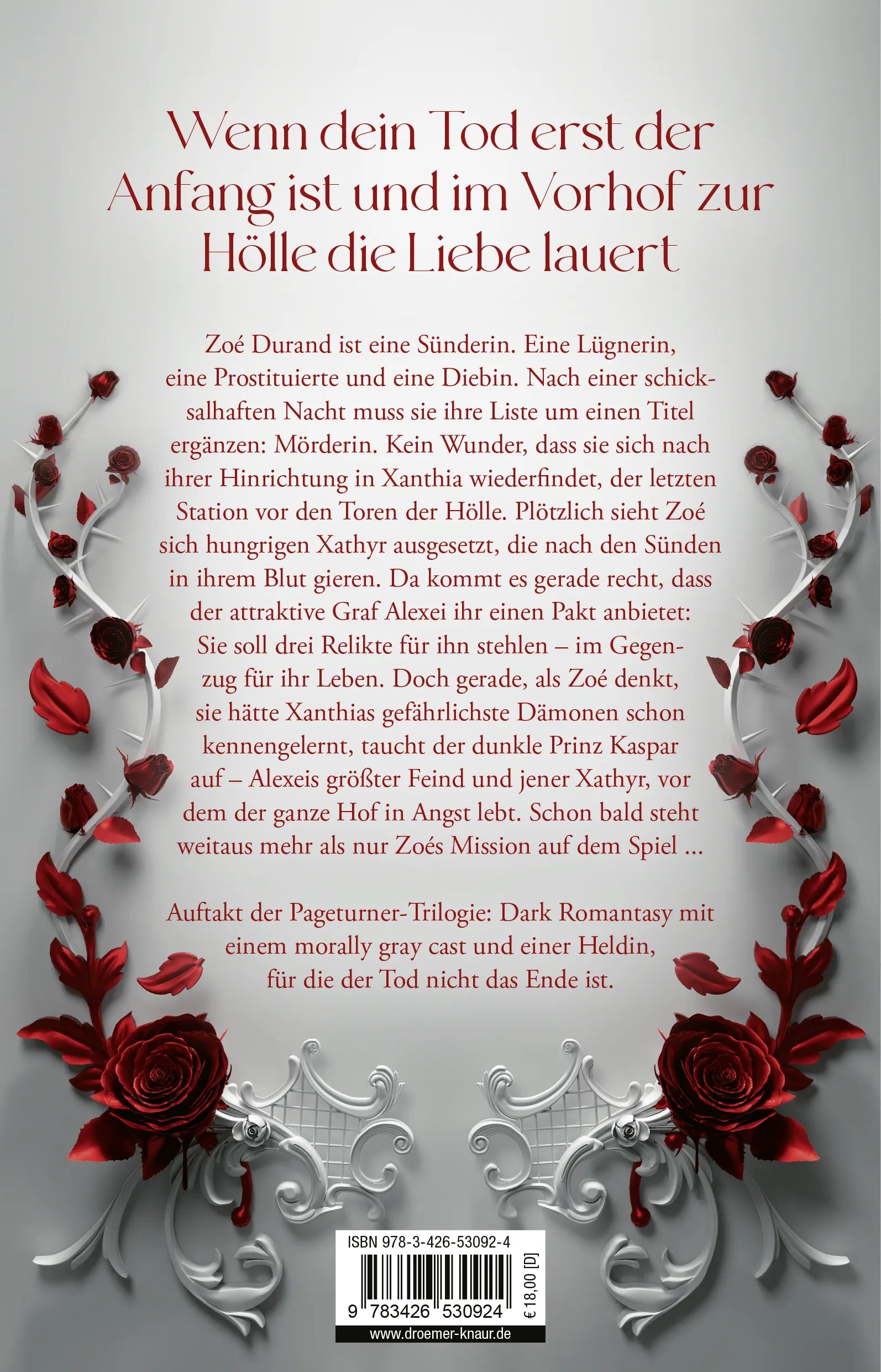 Buchrückseite von 'Empire of Sins and Souls 1 - Das verratene Herz' mit Klappentext - Paperback
