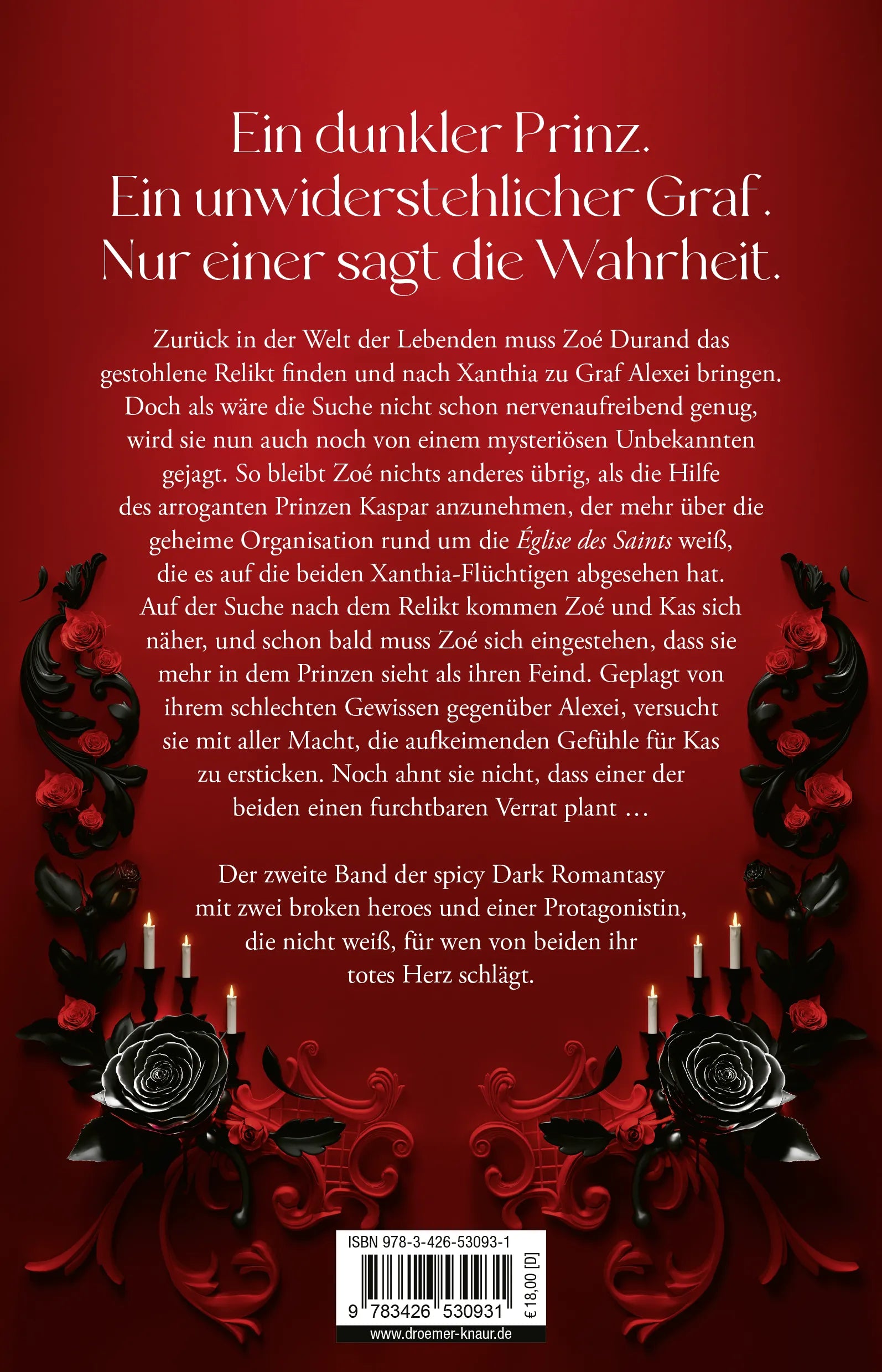 Buchrückseite von 'Empire of Sins and Souls 2 - Das gestohlene Herz' mit Klappentext - Paperback