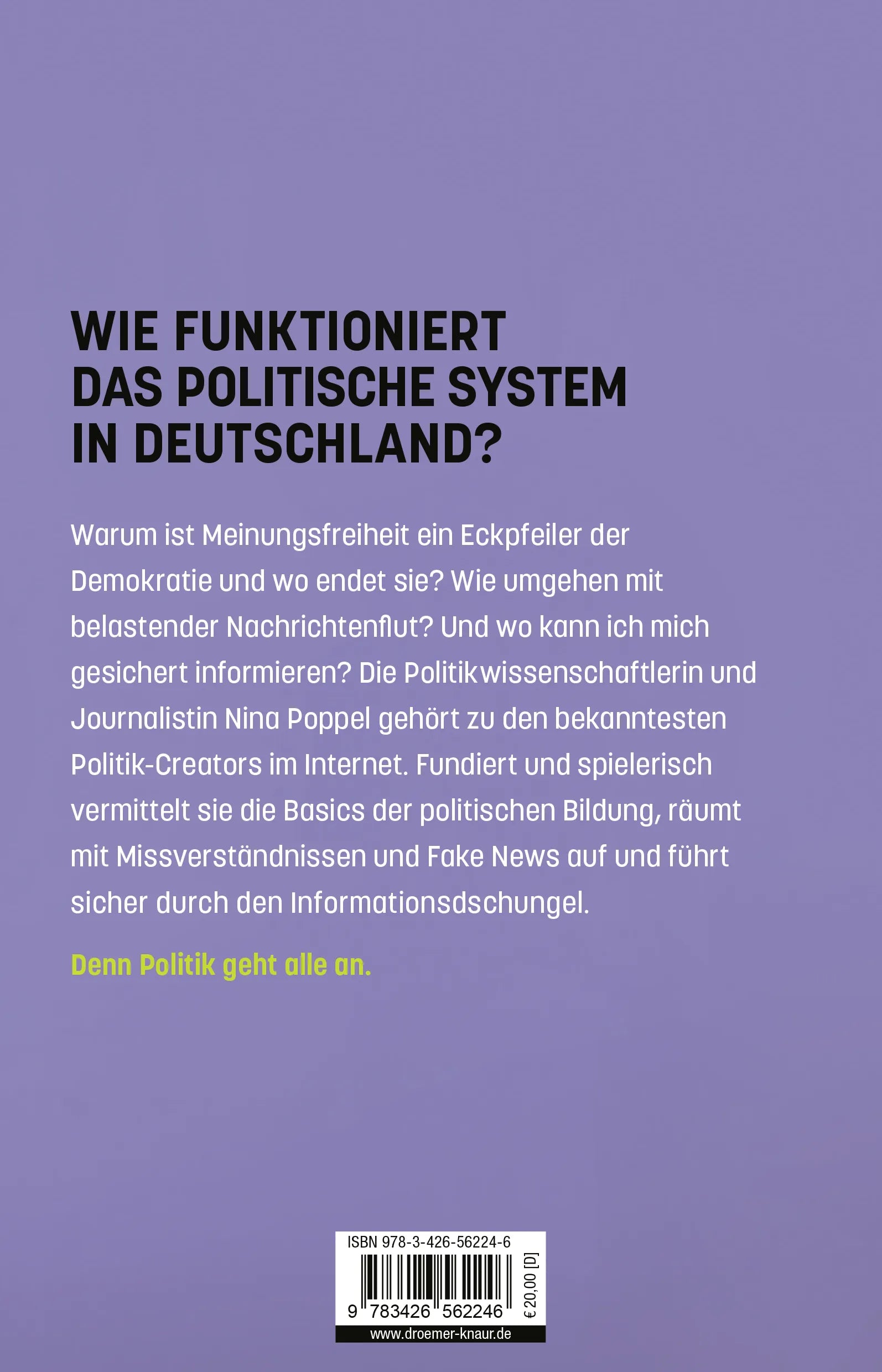 Buchrückseite von 'Endlich Politik verstehen' mit Klappentext - Paperback