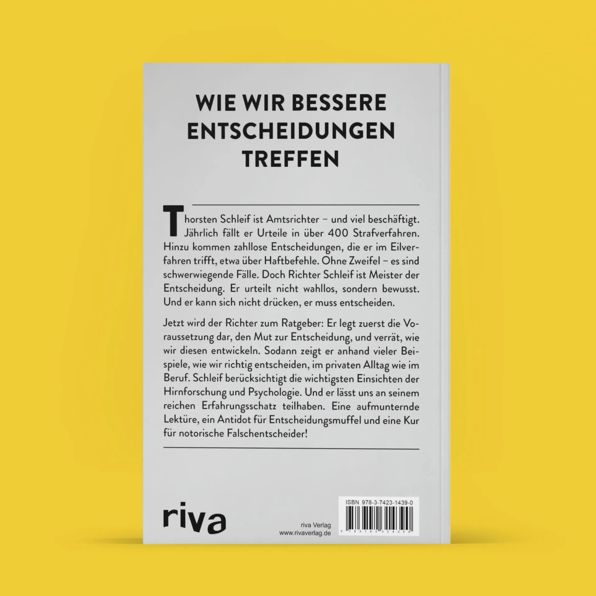 Buchrückseite von 'Endlich richtig entscheiden' mit Klappentext - Gebundene Ausgabe