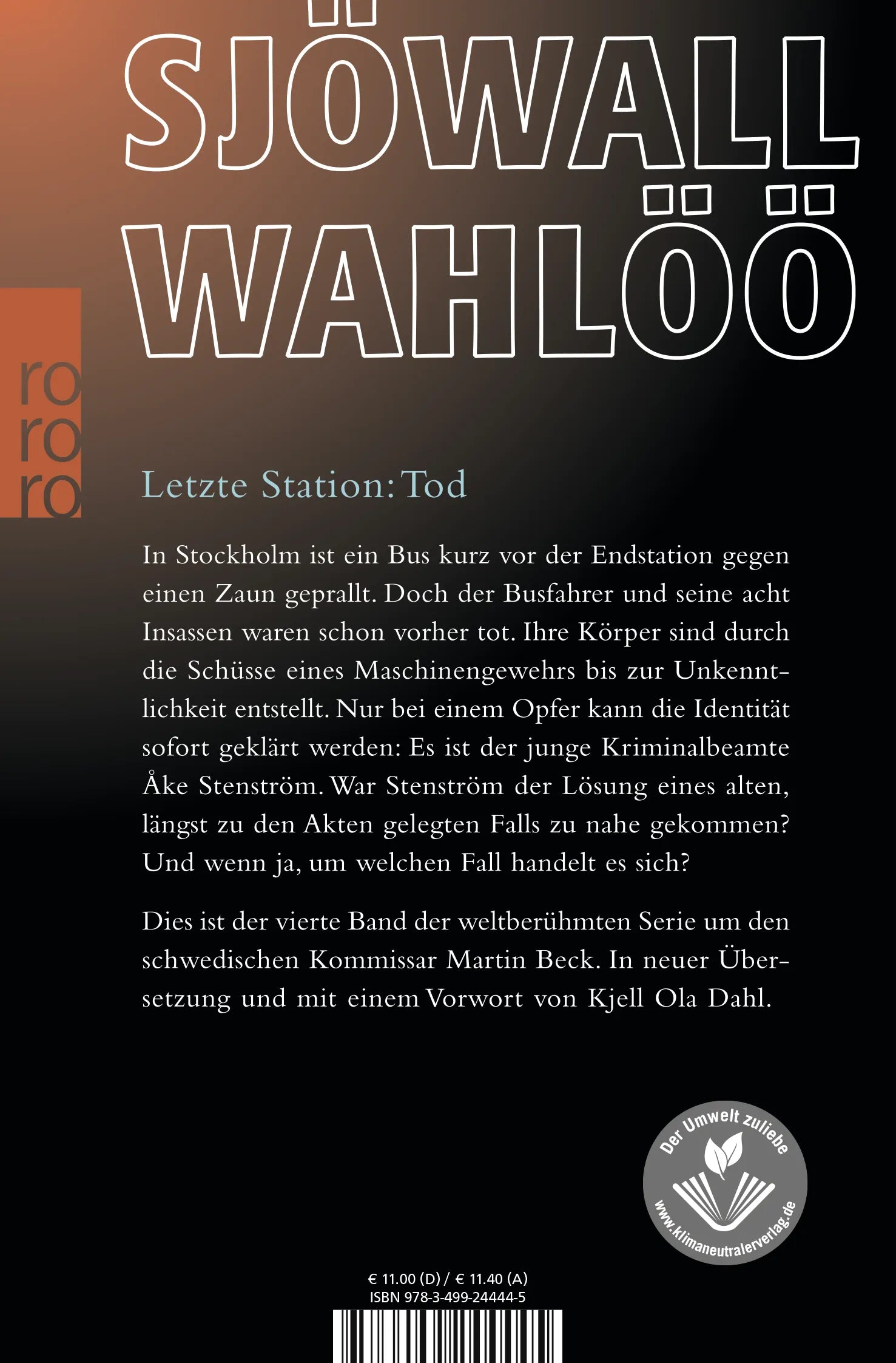 Buchrückseite von 'Endstation für neun: Ein Kommissar-Beck-Roman.' mit Klappentext - Taschenbuch