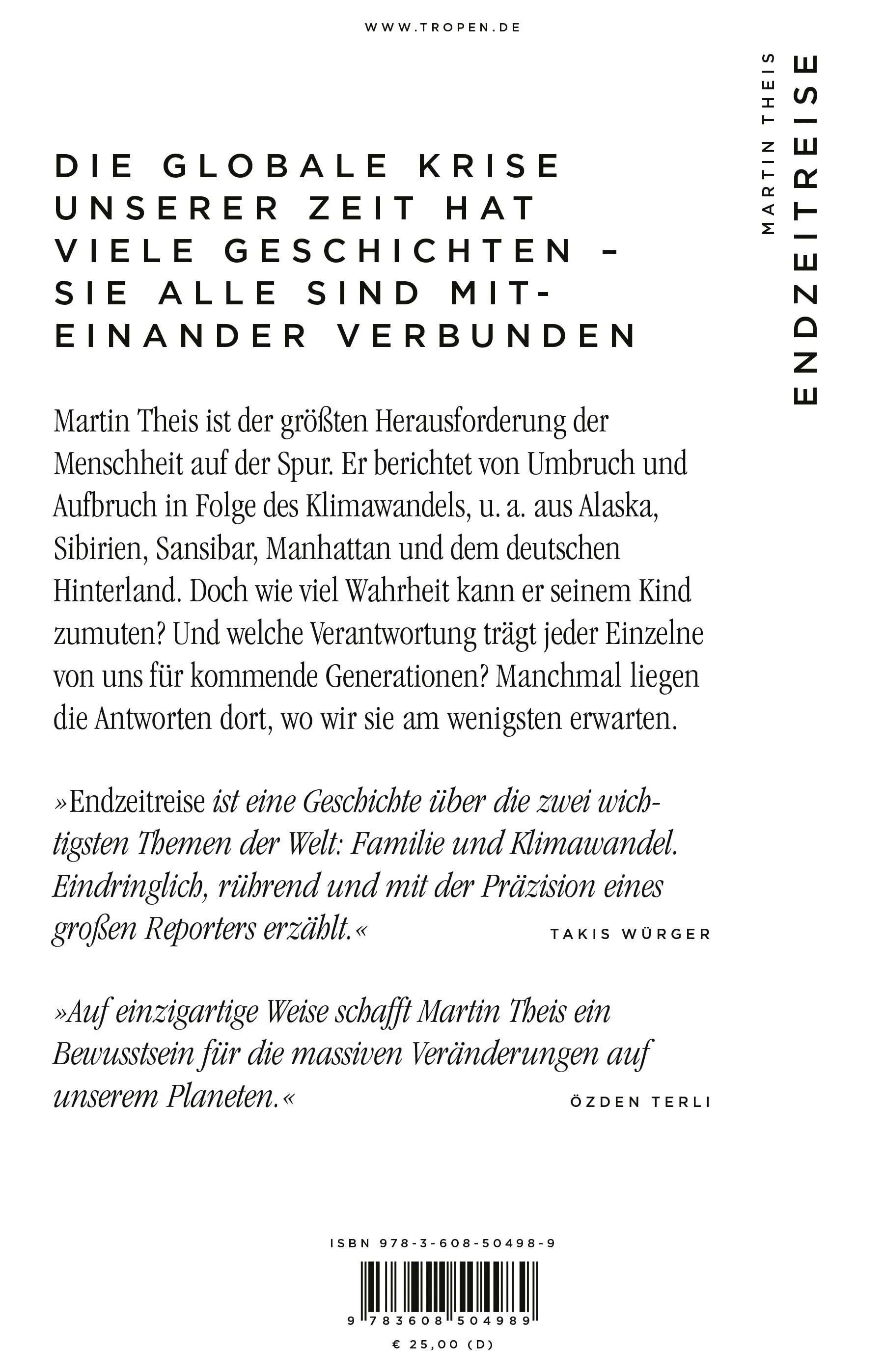 Buchrückseite von 'Endzeitreise' mit Klappentext - Gebundene Ausgabe