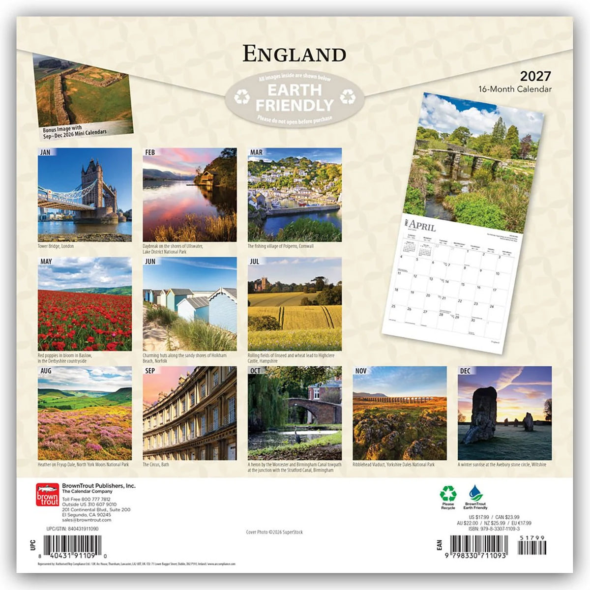 England 2027 – 16-Monatskalender – Ansicht