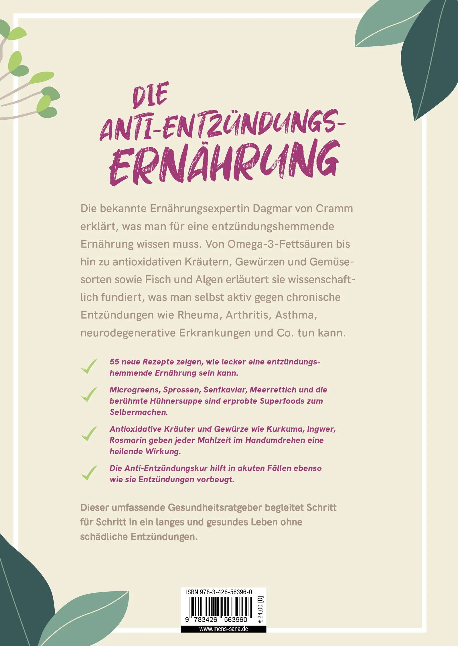 Buchrückseite von 'Entzündungen loswerden' mit Klappentext - Gebundene Ausgabe