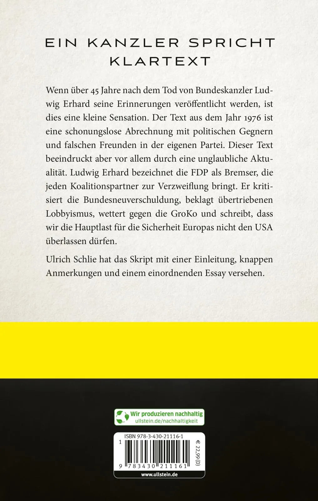 Buchrückseite von 'Erfahrungen für die Zukunft' mit Klappentext - Gebundene Ausgabe