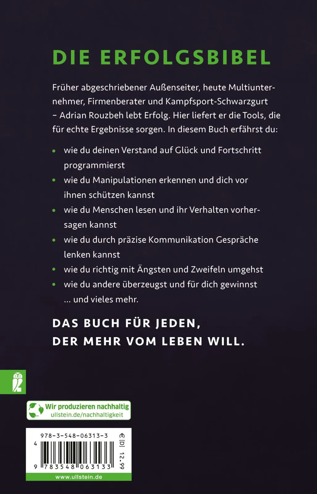 Buchrückseite von 'Erfolg aus Prinzip' mit Klappentext - Taschenbuch