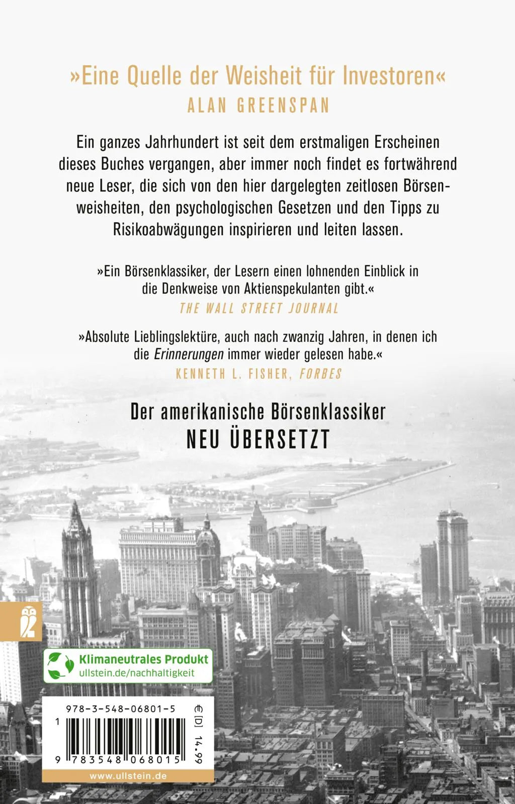 Buchrückseite von 'Erinnerungen eines Börsenspekulanten' mit Klappentext - Taschenbuch
