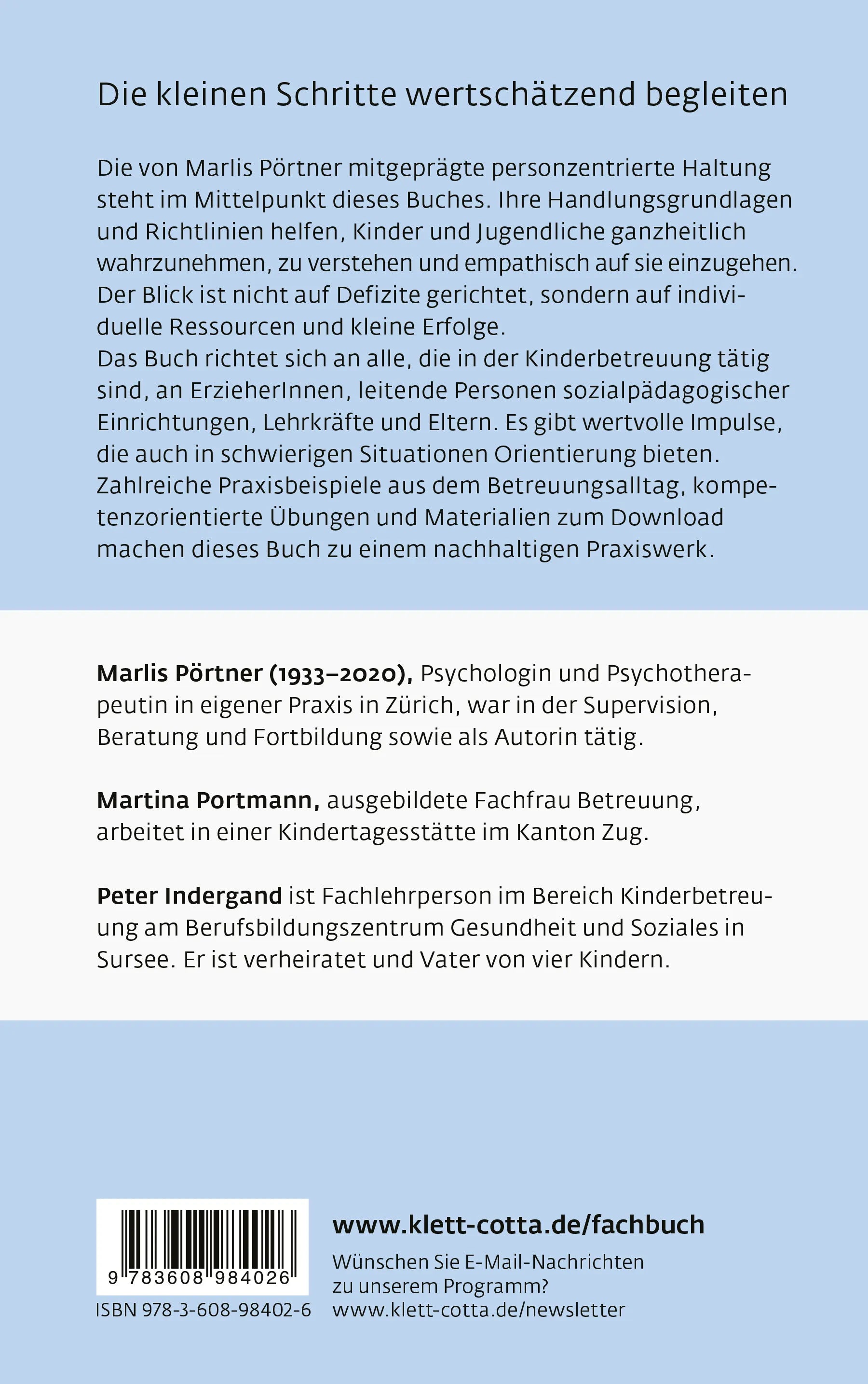 Buchrückseite von 'Ernstnehmen – Zuhören – Erfahrungen ermöglichen' mit Klappentext - Paperback
