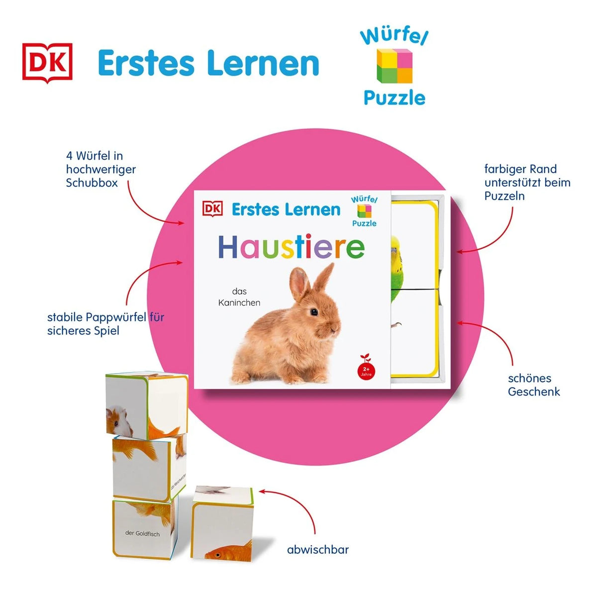 Erstes Lernen Würfelpuzzle. Haustiere – Ansicht