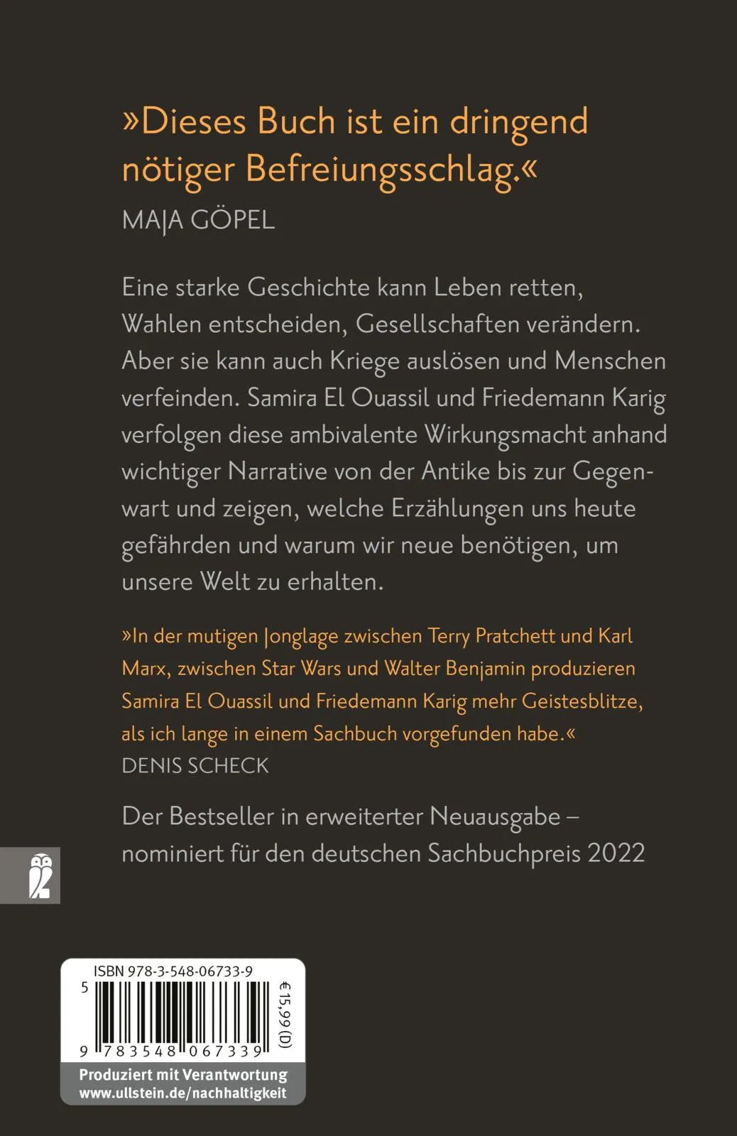 Buchrückseite von 'Erzählende Affen' mit Klappentext - Taschenbuch