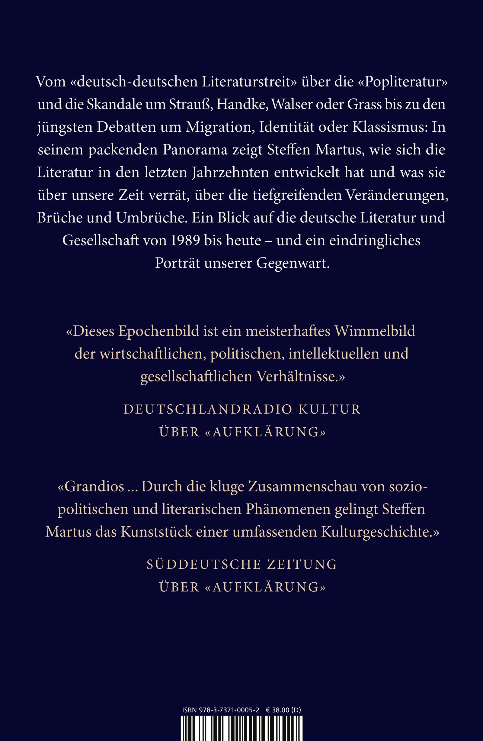 Buchrückseite von 'Erzählte Welt' mit Klappentext - Gebundene Ausgabe
