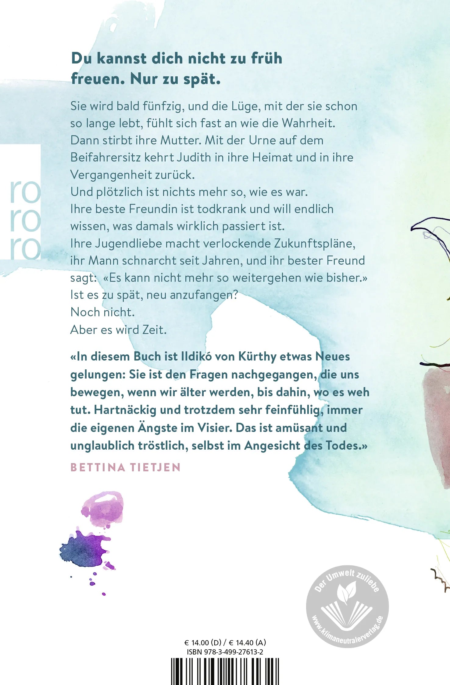 Buchrückseite von 'Es wird Zeit' mit Klappentext - Taschenbuch