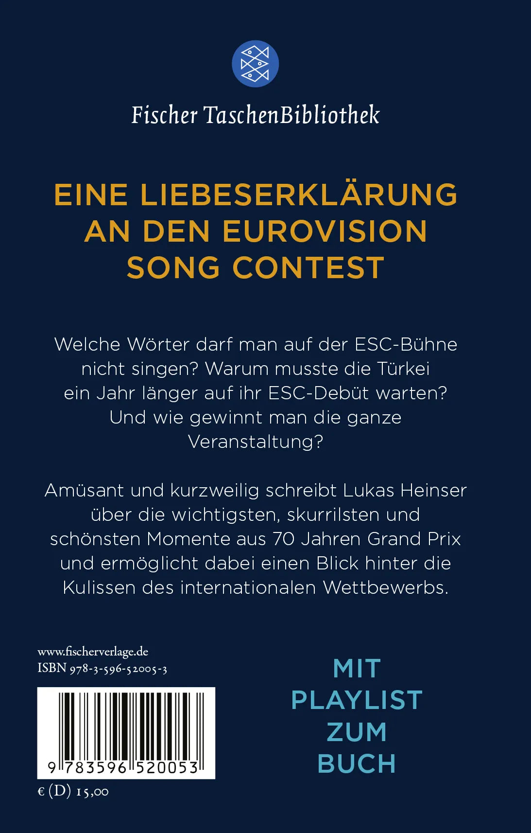 Buchrückseite von 'ESC – Das kleinste Buch zum größten Musikereignis' mit Klappentext - Gebundene Ausgabe