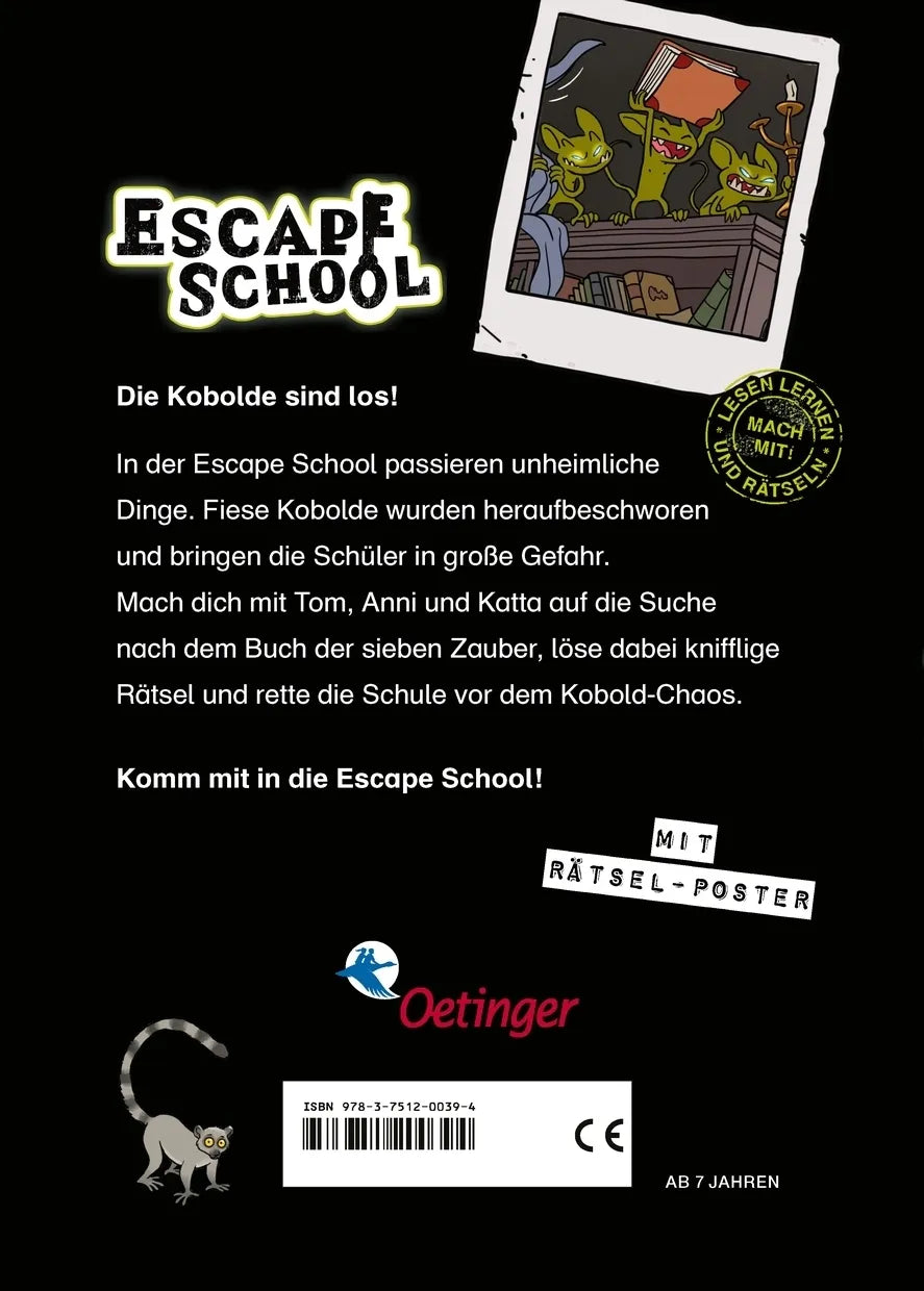 Buchrückseite von 'Escape School 1. Das Zauberbuch' mit Klappentext - Gebundene Ausgabe